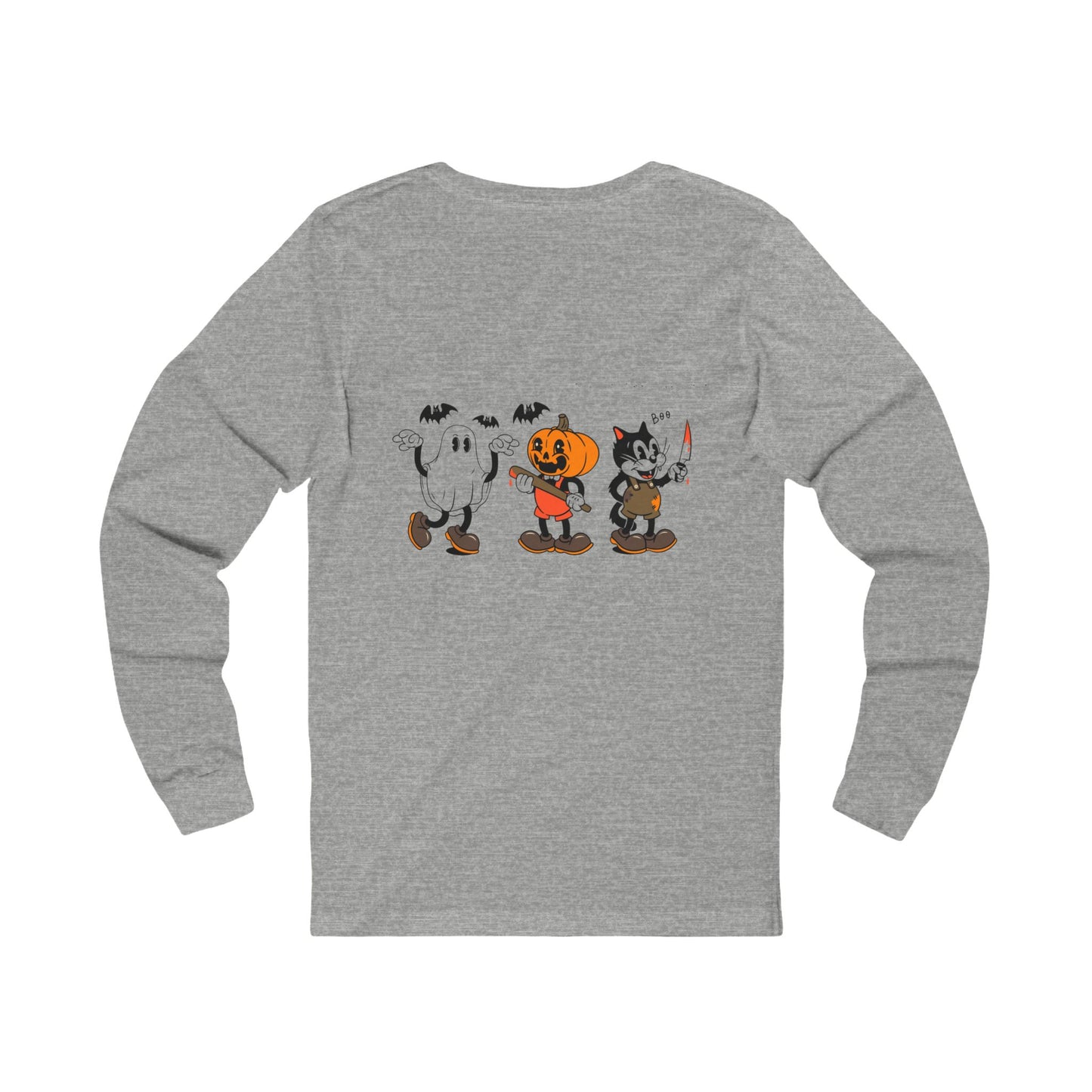 Vintage Cartoon Themed HalloweenLong Sleeve Tee, Spooky Graphic Shirt, Fall Fashion Tee, Perfect for Halloween Parties, Ghost Pumpkin Design