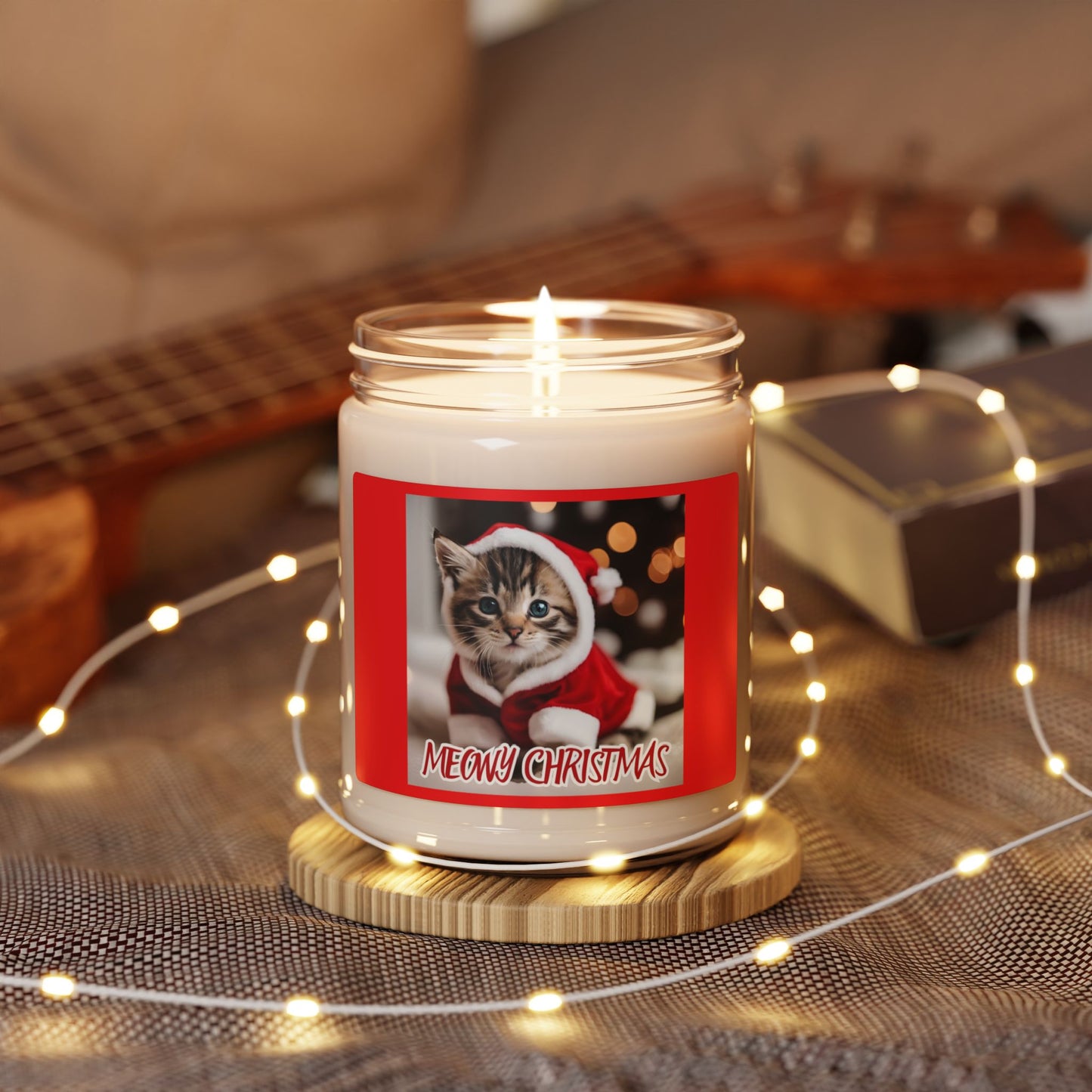 Meowy Christmas Scented Soy Candle - 9oz - Festive Cat Decor for Holiday Gifts - aMOOsing Designs