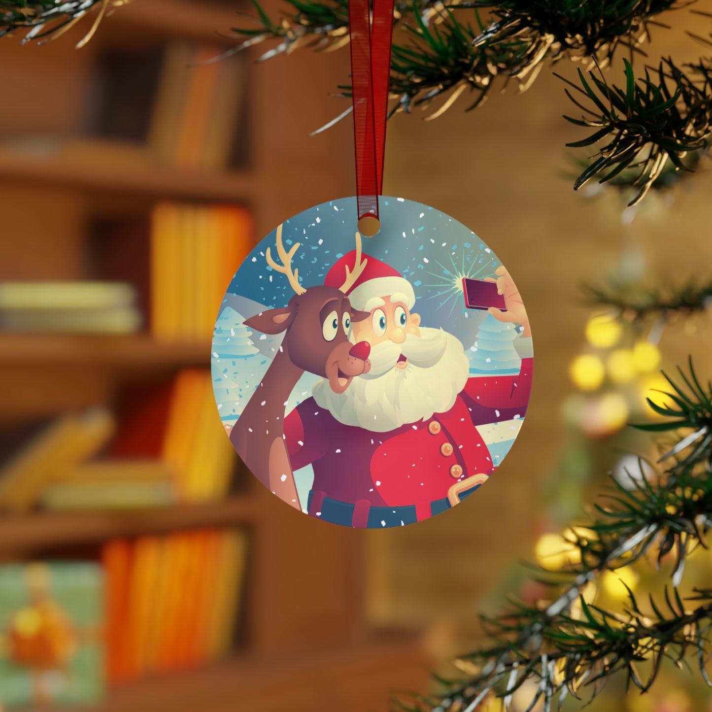 Santa Selfie Christmas Metal Ornaments, Holiday Tree Decor, Xmas Gift, Festive Decoration, Tree Trimming, Christmas Ornament Set