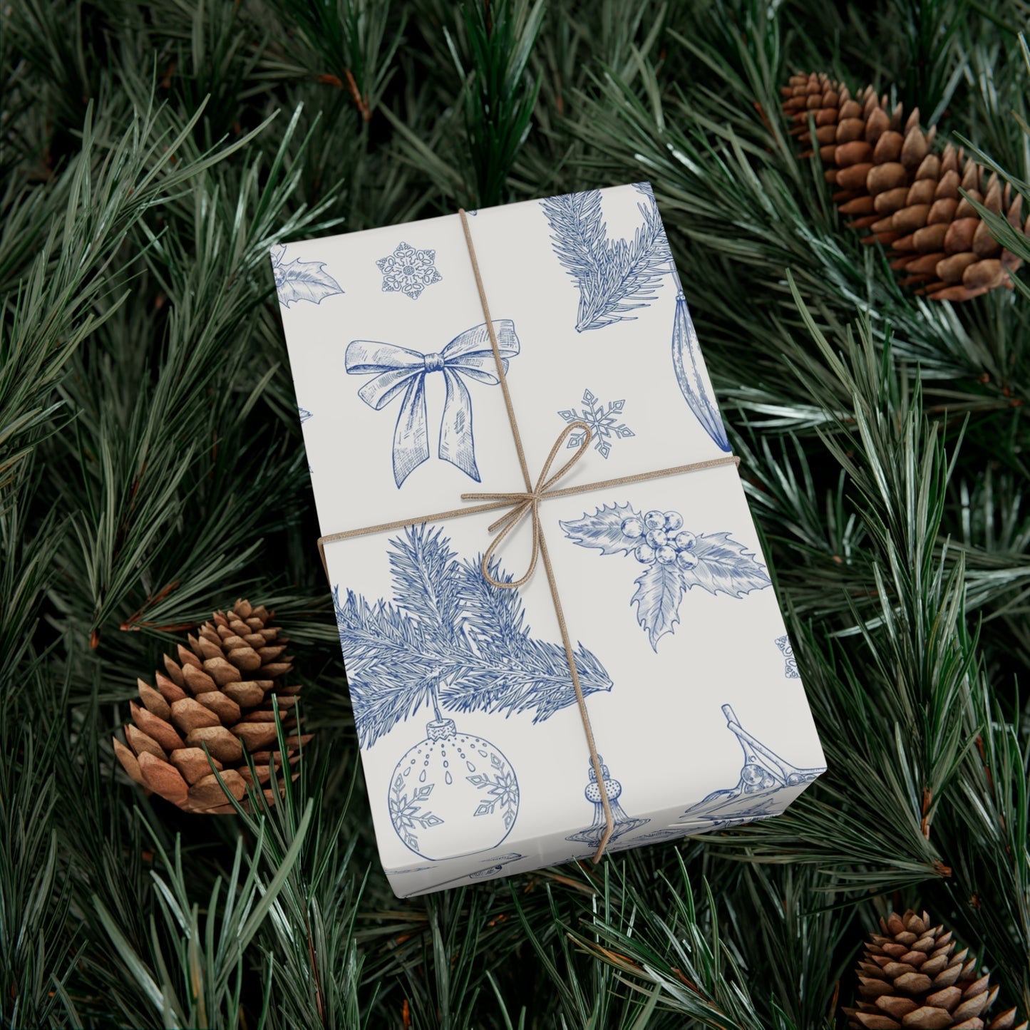 Elegant Winter Gift Wrap Paper – Blue Botanical Design for Holiday Gifting - aMOOsing Designs