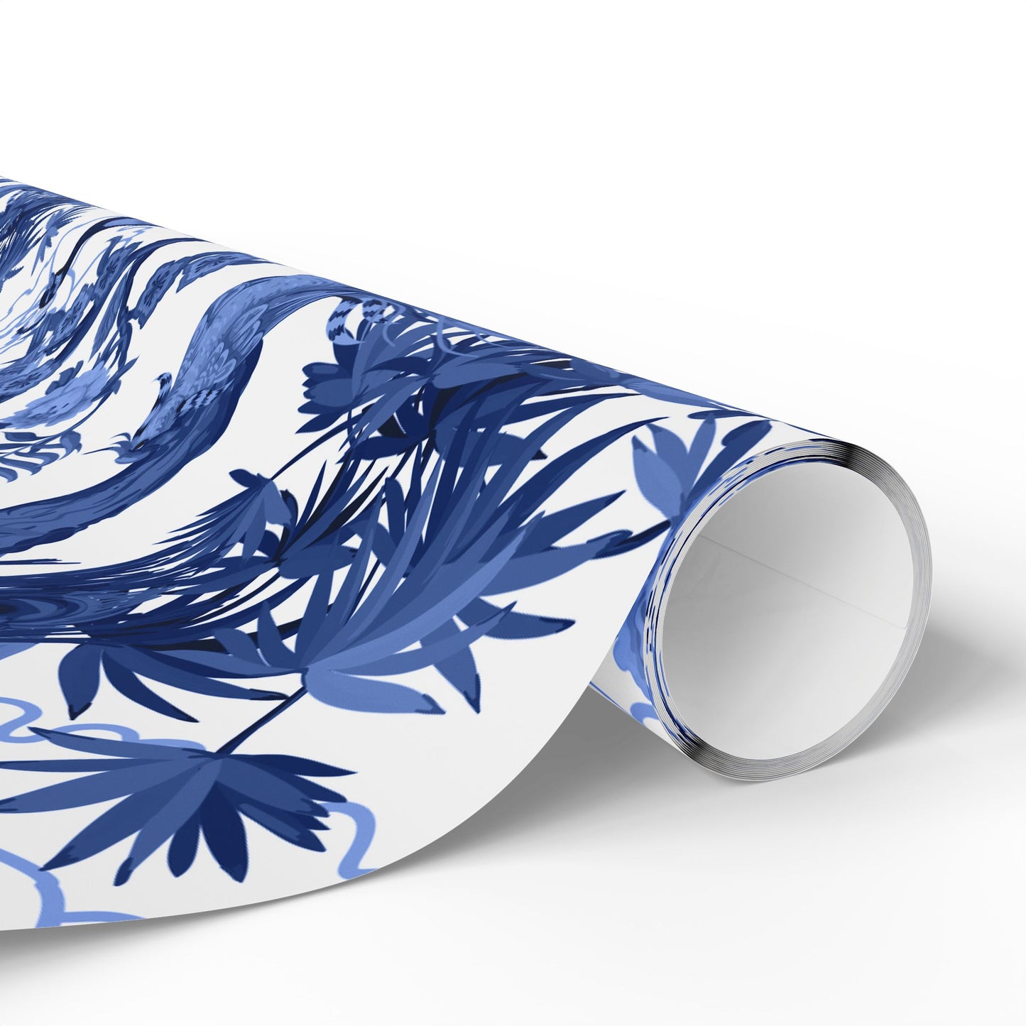 Elegant Floral Wrapping Paper Roll, Gift Wrap for Any Occasion, Blue and White Botanical Design, Holiday and Birthday Gift