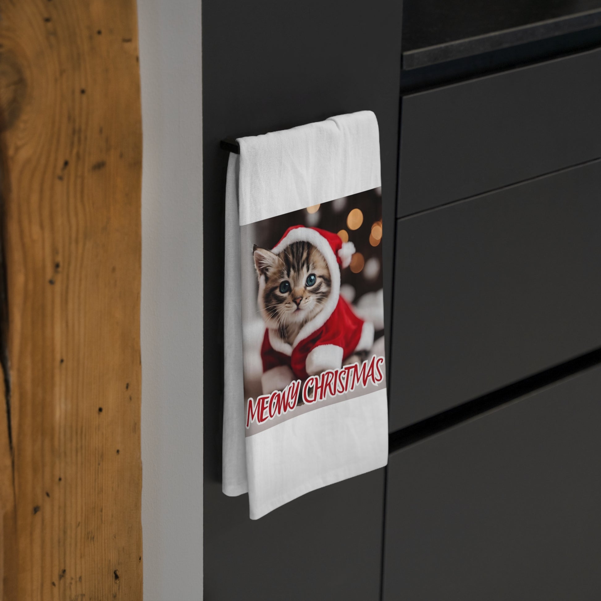 Meowy Christmas Cat Tea Towel – Festive Kitchen Décor for Cat Lovers - aMOOsing Designs