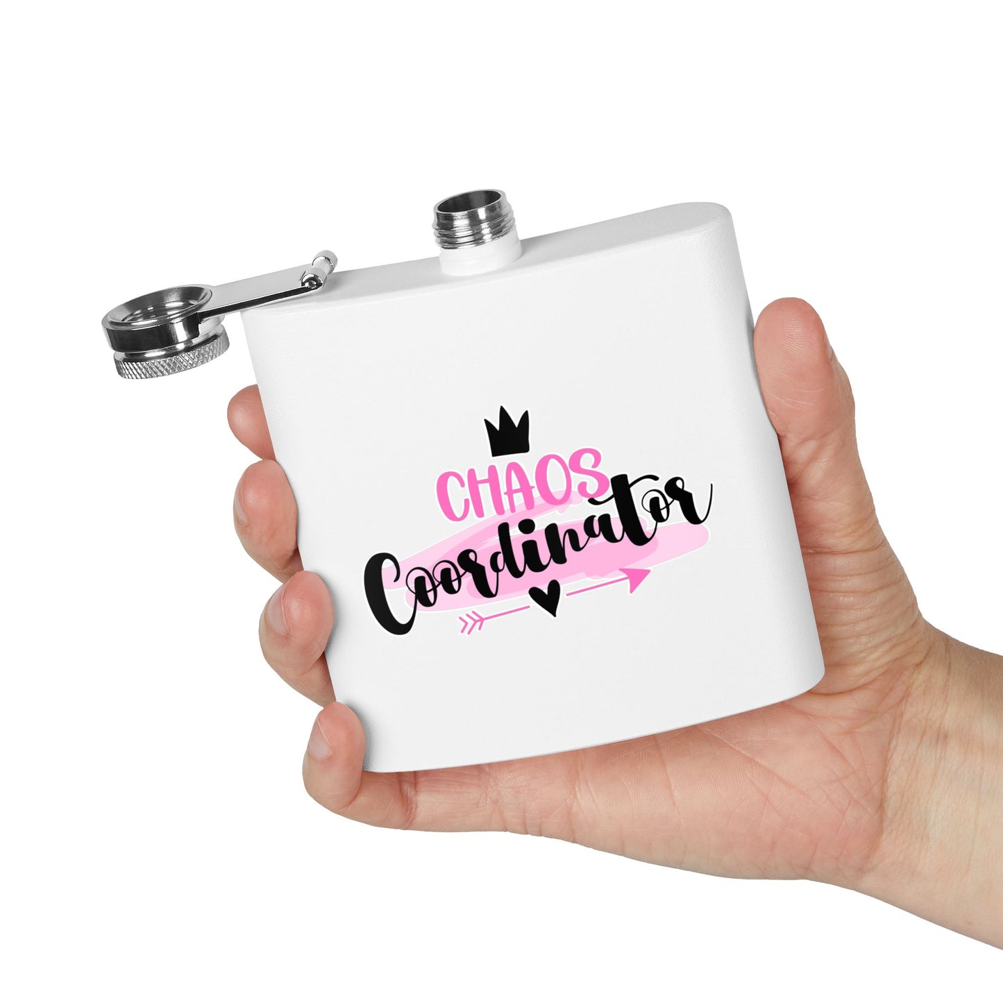 Personalized Chaos Coordinator Stainless Steel Flask - 6oz Perfect Wedding Party Gift - aMOOsing Designs