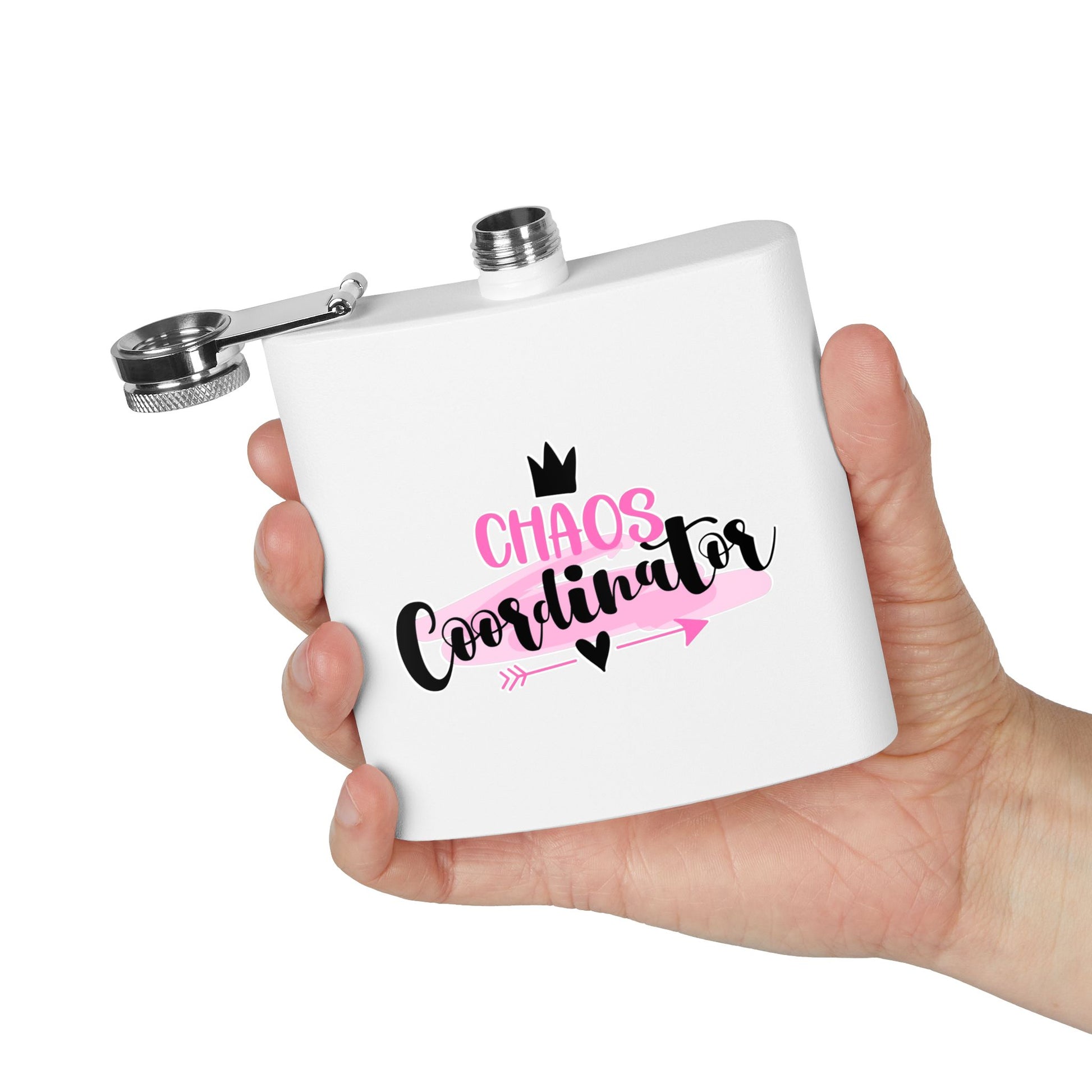 Personalized Chaos Coordinator Stainless Steel Flask - 6oz Perfect Wedding Party Gift - aMOOsing Designs