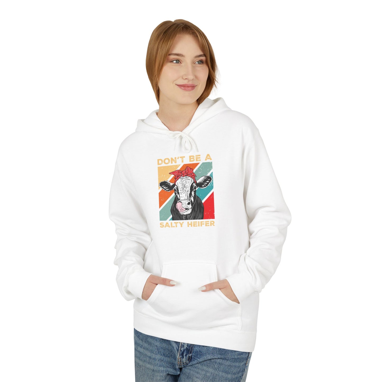 Funny Salty Heifer Fleece Hoodie - Unisex Midweight Pullover - aMOOsing Designs