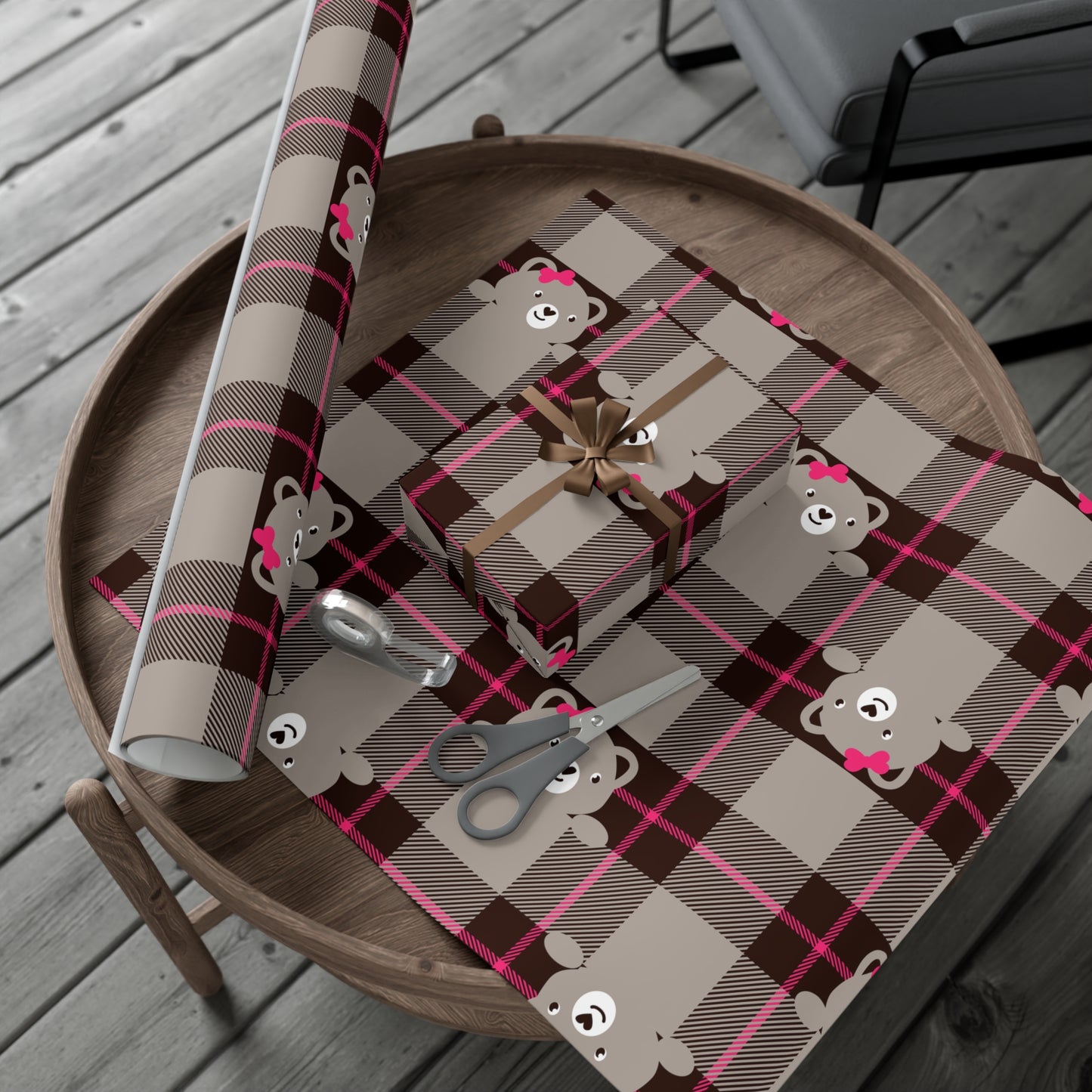 Plaid Teddy Bear Gift Wrap Papers, Holiday Wrapping, Birthday Presents, Eco-friendly Party Supplies, Cute Gift Packaging