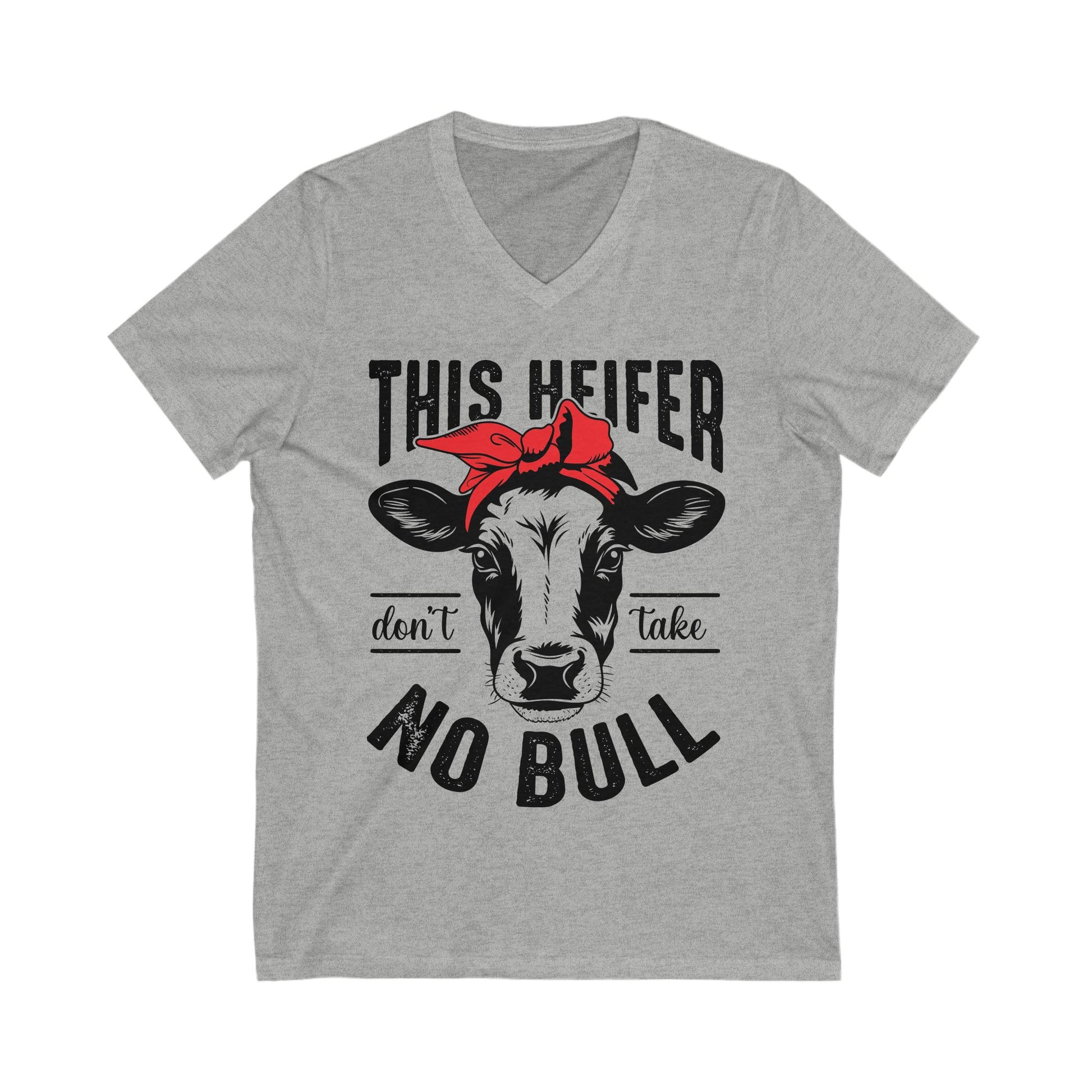 Funny Cow Graphic V-Neck Tee - "This Heifer Don't Take No Bull" - aMOOsing Designs