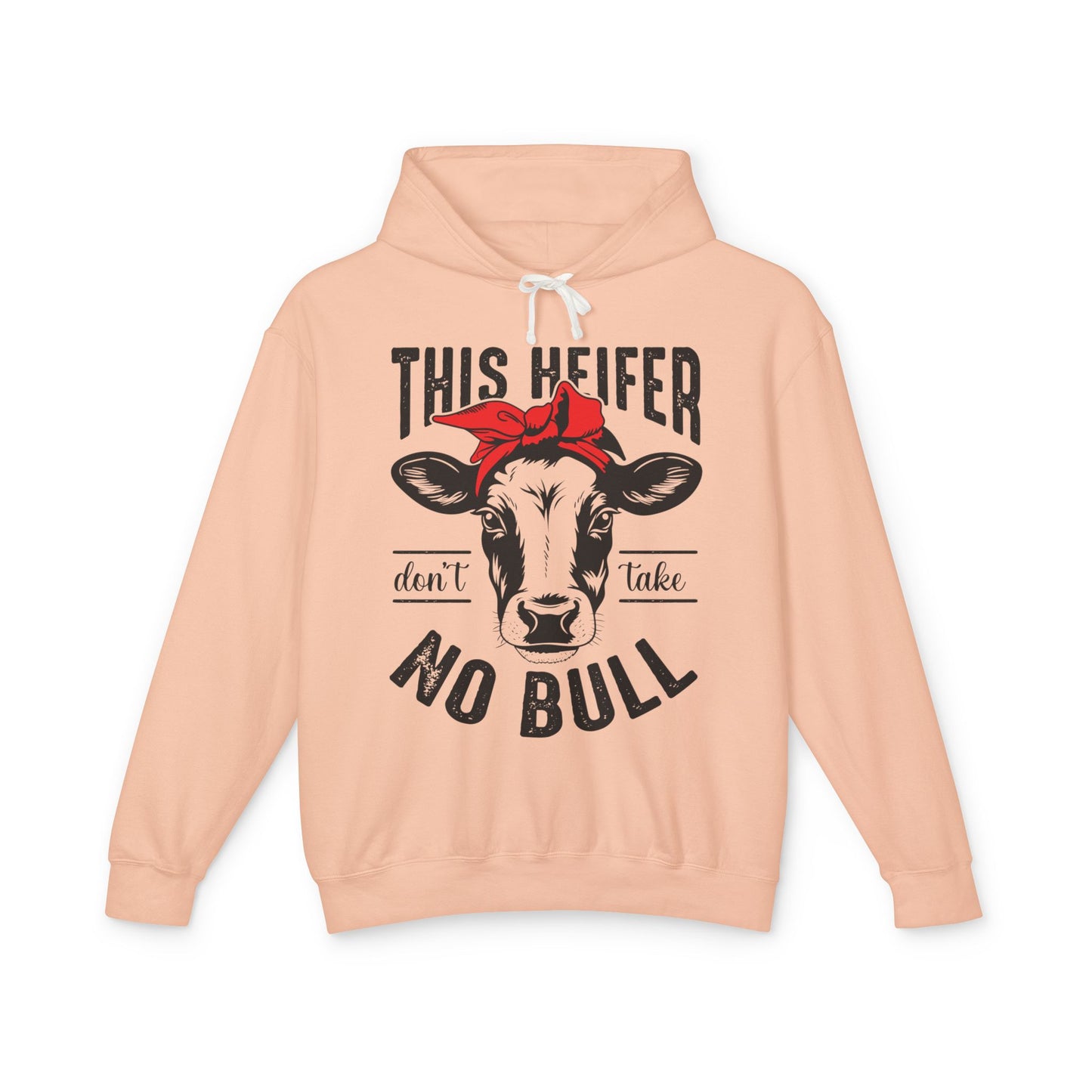 Funny Cow Graphic Unisex Lightweight Hooded Sweatshirt - "This Heifer Don't Take No Bull" - aMOOsing Designs