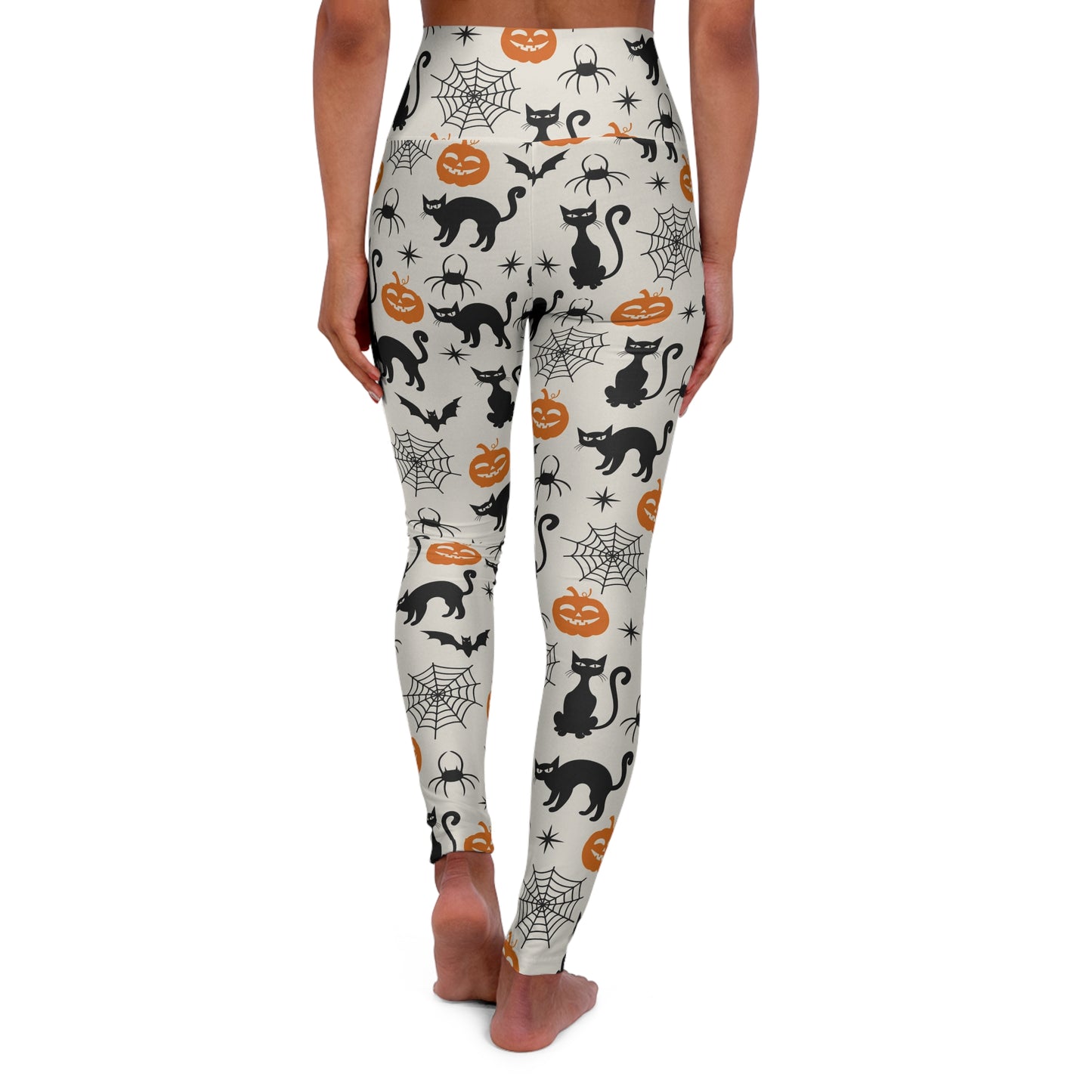 Halloween Themed High Waisted Yoga Leggings, Comfy Exercise Pants, Cat & Pumpkin Leggings, Fitness Wear for Fall, Trick or Treat Leggings