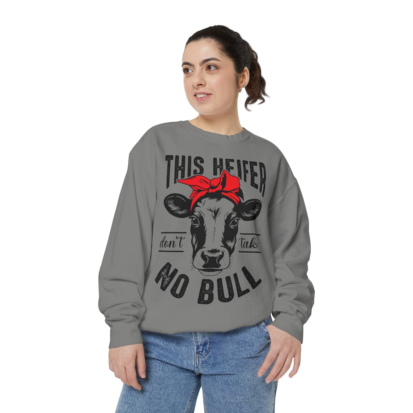 Funny Cow Graphic Sweatshirt - 'This Heifer Don't Take No Bull' - aMOOsing Designs