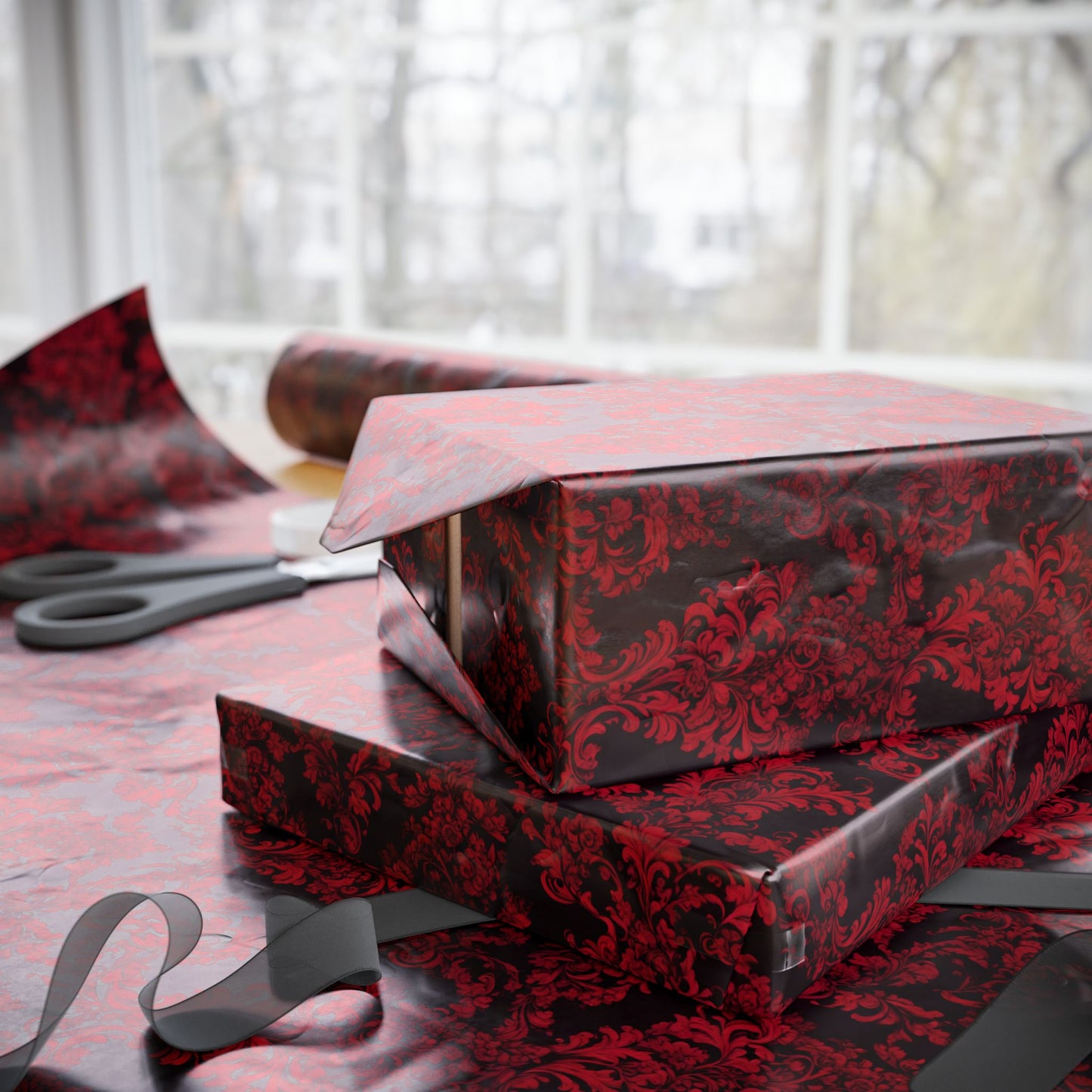 Luxurious Red Damask Wrapping Paper – A Romantic Touch for Weddings, Holidays & Grand Celebrations