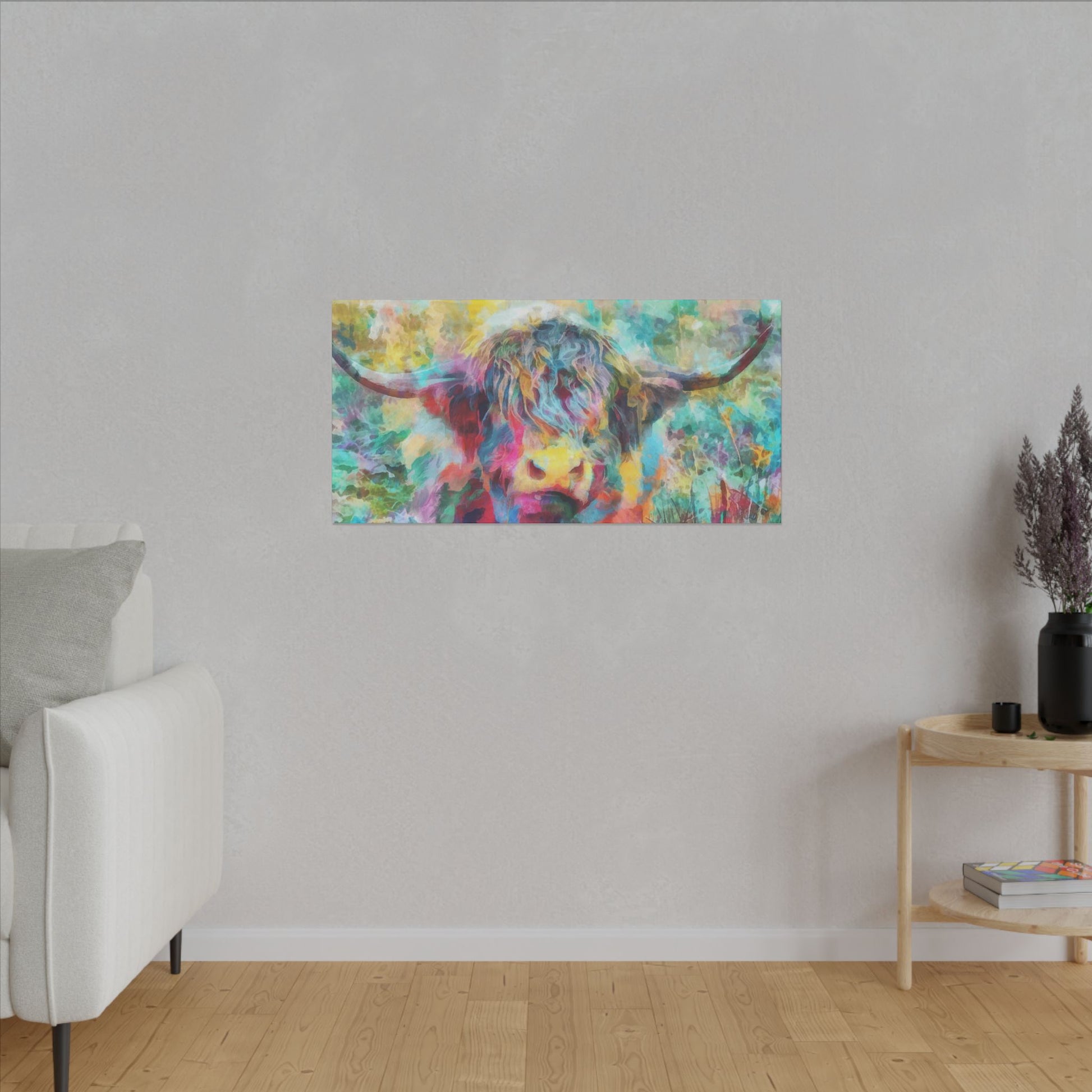 Colorful Abstract Highland Cow Canvas Print - aMOOsing Designs