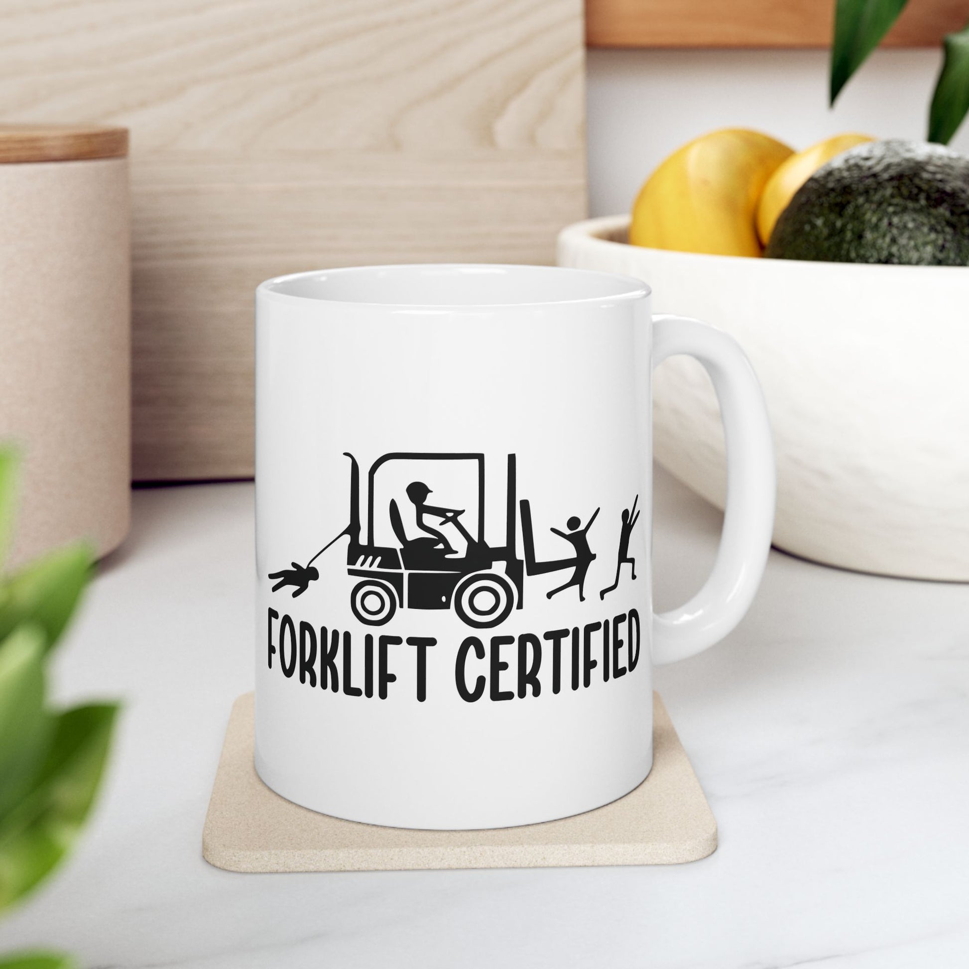 Forklift Certified Ceramic Mug - Perfect Gift for Heavy Equipment Operators, Funny Coffee Cup, Unique Work Mug, 11oz, 15oz - aMOOsing Designs