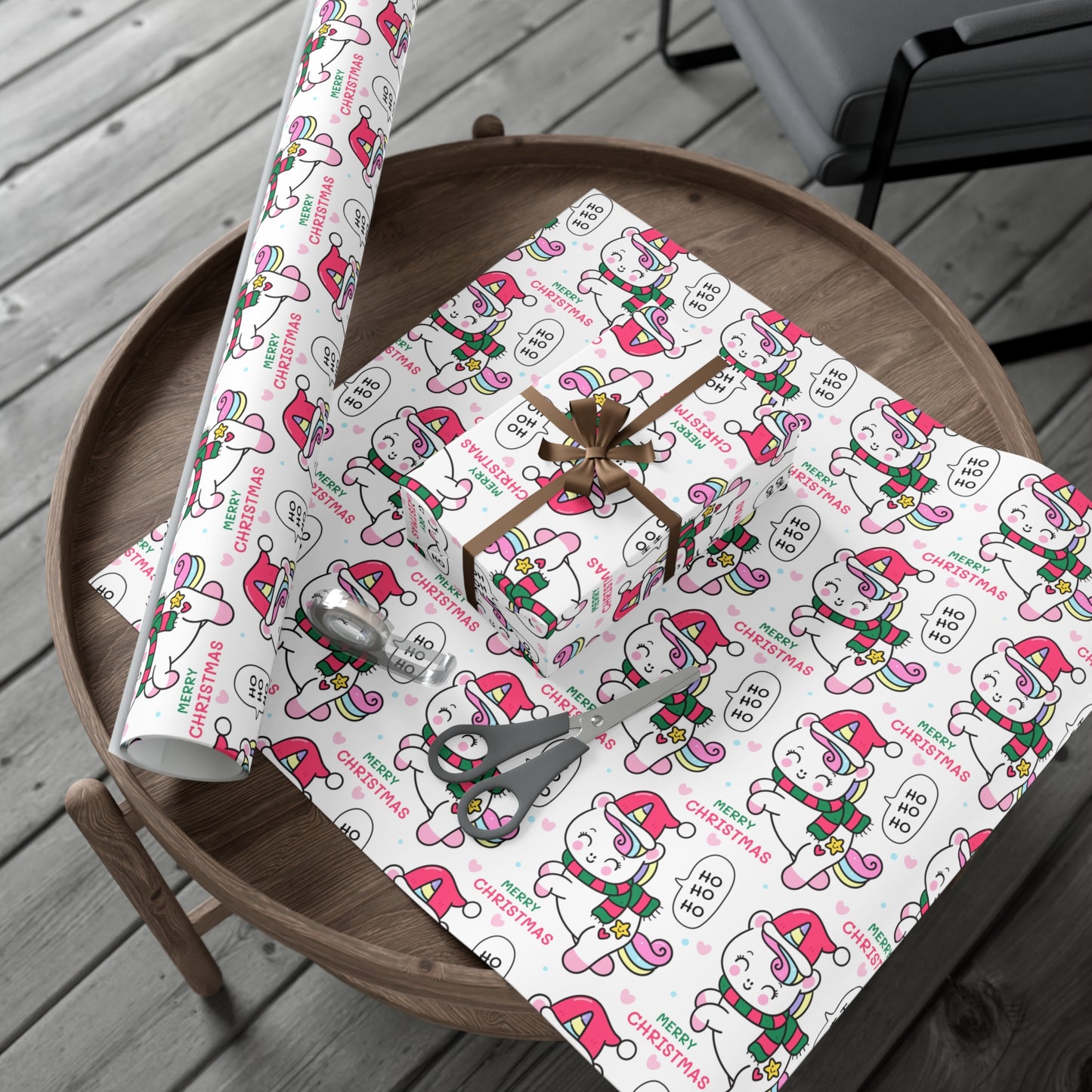 Wrapping Paper - Merry Christmas Gift Wrap Paper with Santa Unicorn Design - aMOOsing Designs