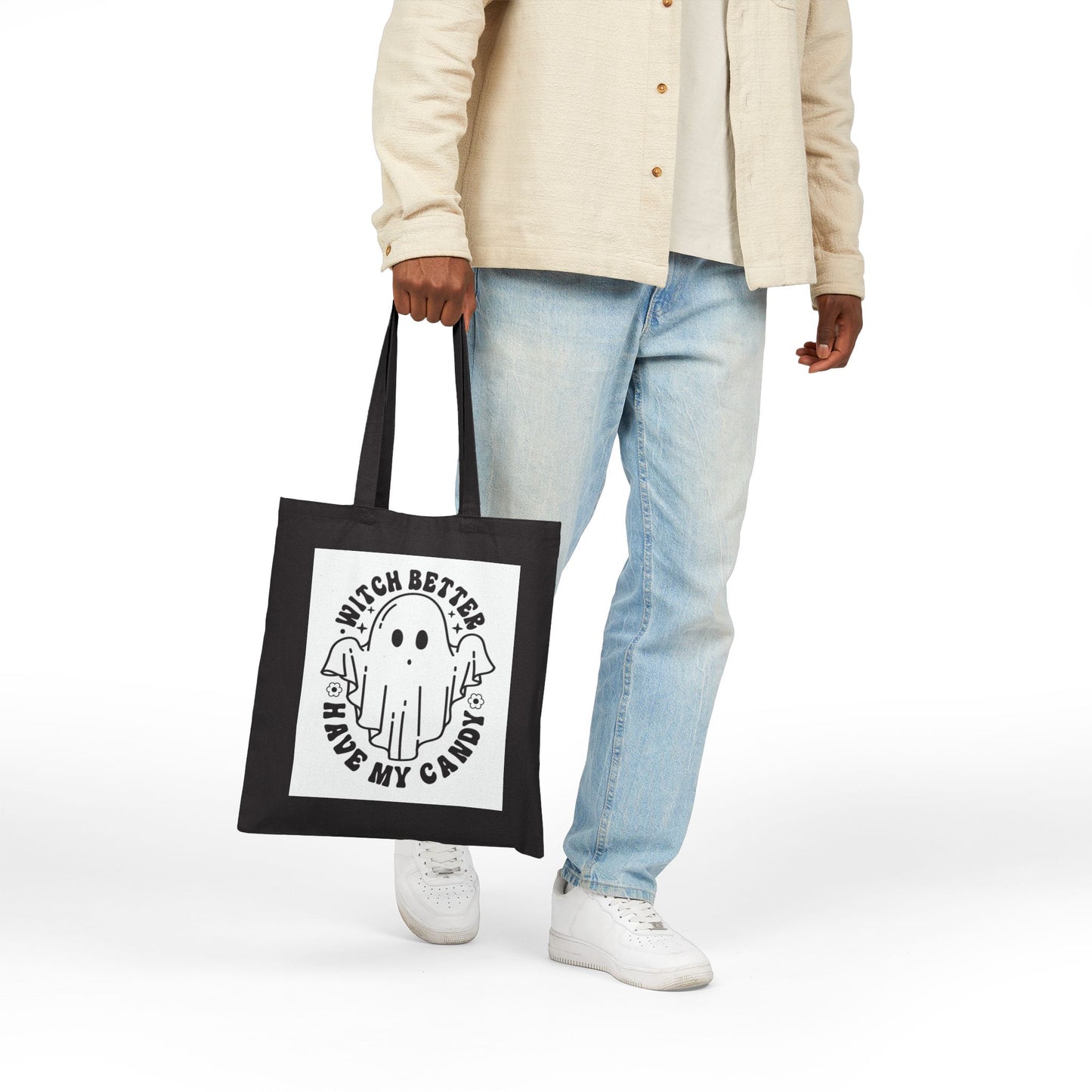 Cute Halloween Tote Bag, Ghost Design, Trick or Treat Bag, Spooky Gift, Eco-Friendly Shopping Bag