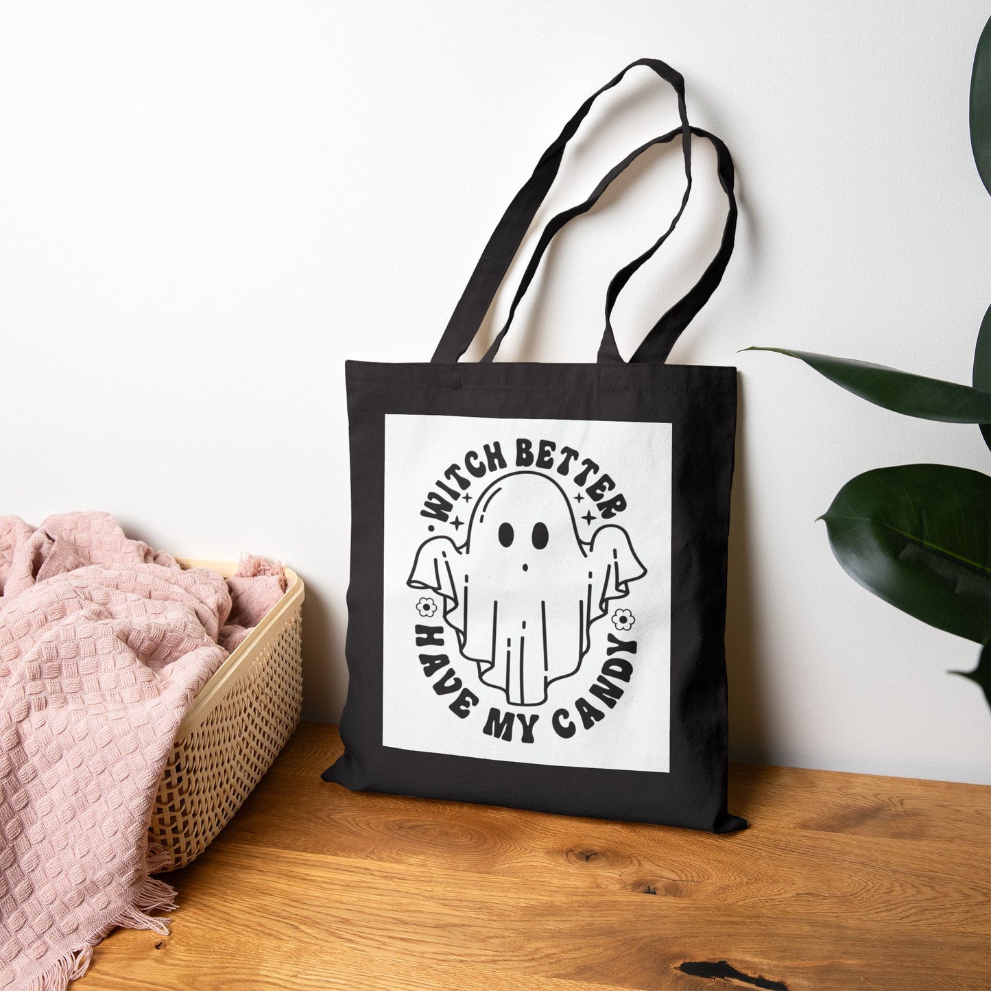 Cute Halloween Tote Bag, Ghost Design, Trick or Treat Bag, Spooky Gift, Eco-Friendly Shopping Bag
