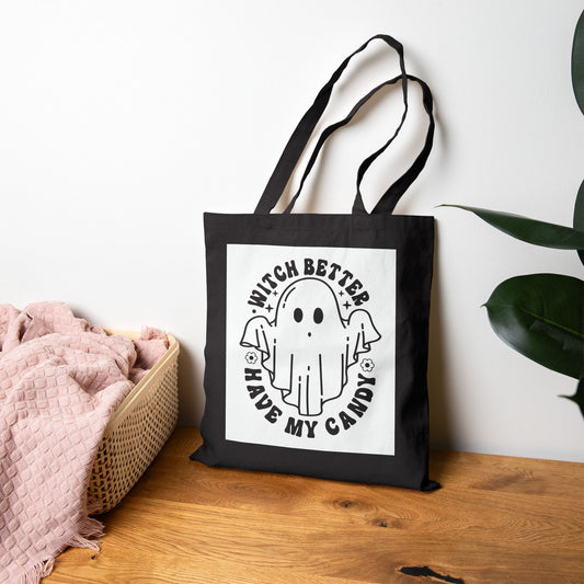 Cute Halloween Tote Bag, Ghost Design, Trick or Treat Bag, Spooky Gift, Eco-Friendly Shopping Bag