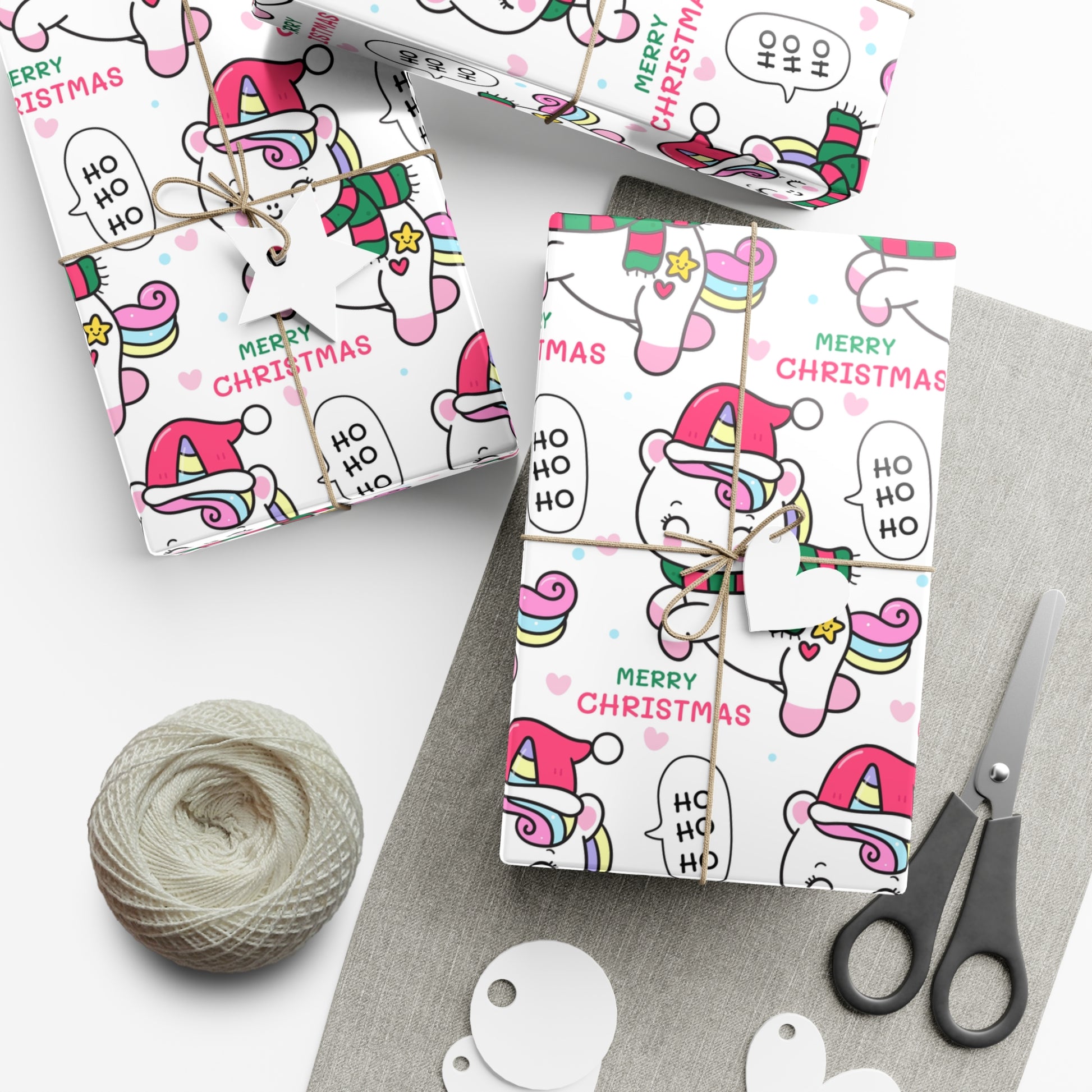 Wrapping Paper - Merry Christmas Gift Wrap Paper with Santa Unicorn Design - aMOOsing Designs
