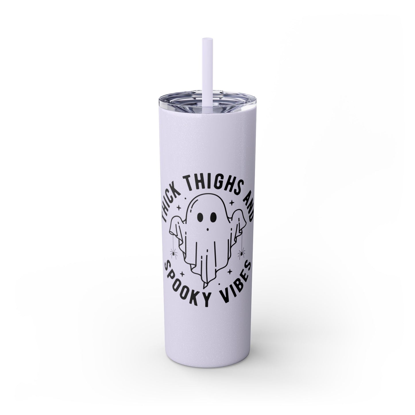 Thick Thighs and Spooky Vibes Tumbler, Halloween Mug, Autumn Cup, Ghost Lover Gift, 20oz Steel Straw Cup