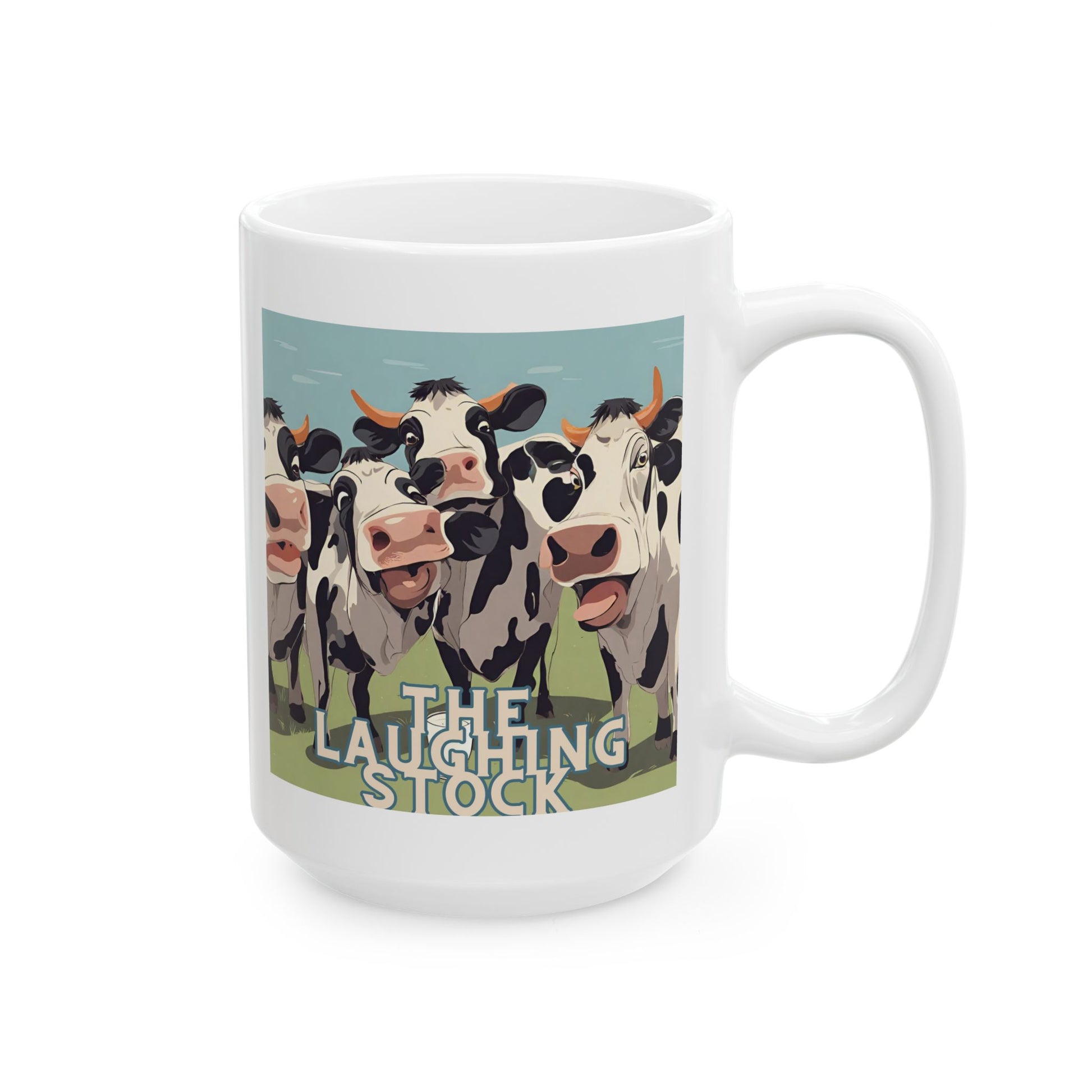 Mug - 'The Laughing Stock' Cow Group Design 11oz 15oz - aMOOsing Designs