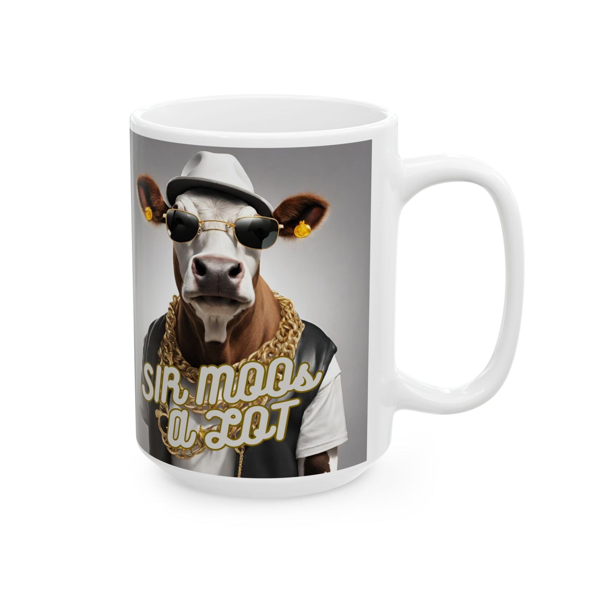 Sir MOOs A Lot- 11oz 15oz Fuuny Cow Ceramic Mug - Double-Sided Design - aMOOsing Designs