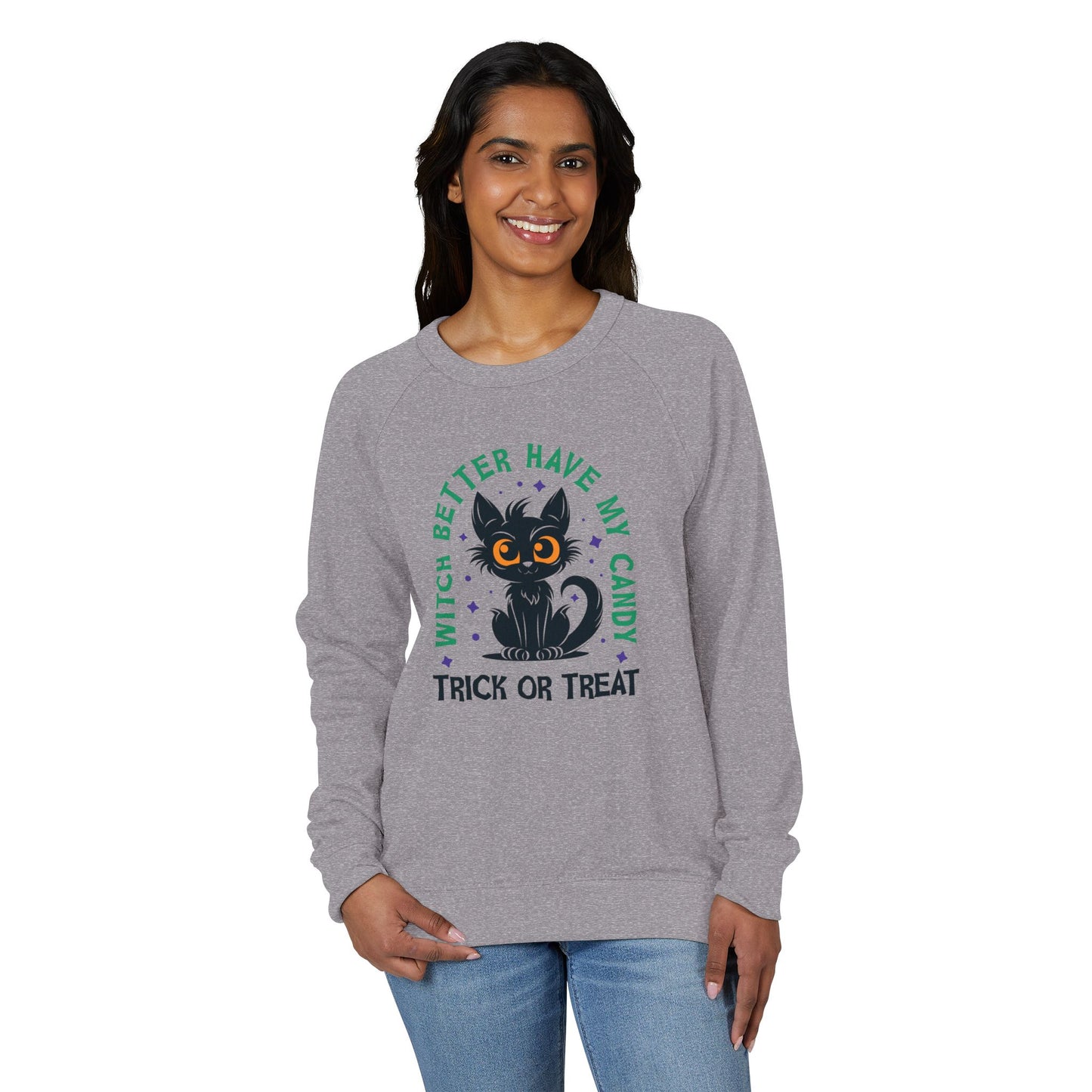Halloween Cat Crewneck Sweatshirt, Unisex Trick or Treat Apparel, Spooky Season Fashion, Gift for Cat Lovers, Cozy Fall Sweater