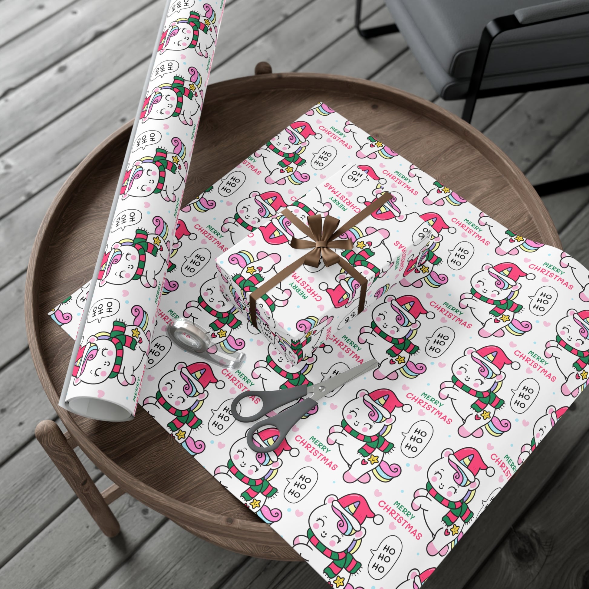 Wrapping Paper - Merry Christmas Gift Wrap Paper with Santa Unicorn Design - aMOOsing Designs