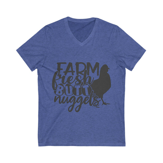 Farm Fresh Butt Nuggets V-Neck Tee - Perfect for Farmers & Chicken Lovers - aMOOsing Designs
