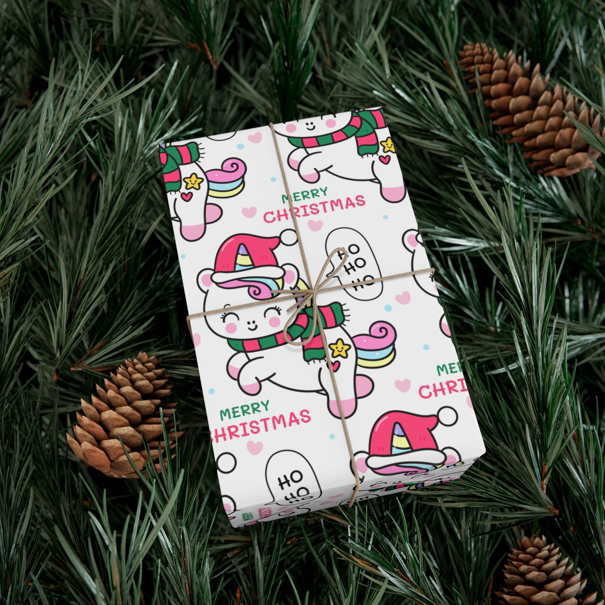 Wrapping Paper - Merry Christmas Gift Wrap Paper with Santa Unicorn Design - aMOOsing Designs