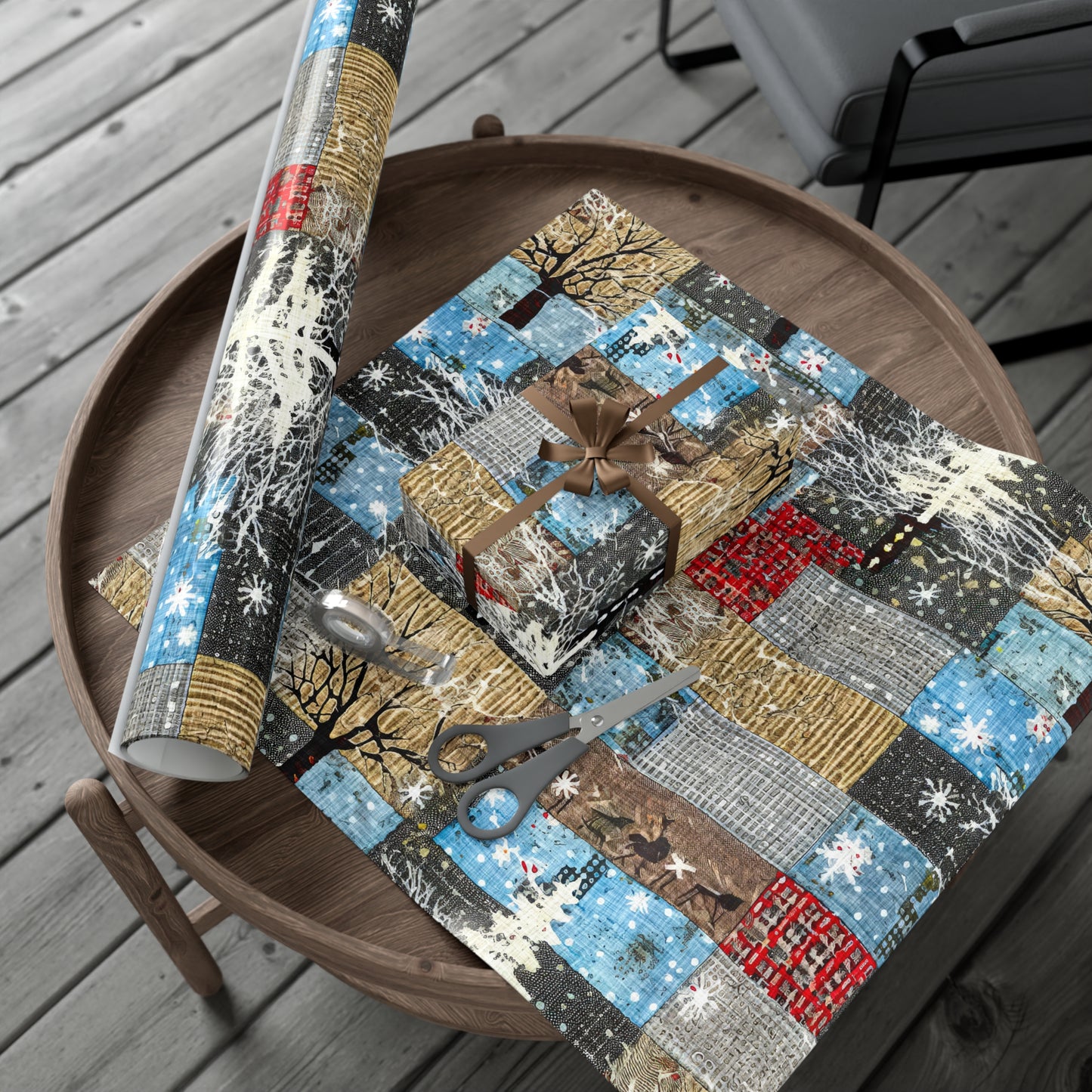 Cozy Quilted Patterned Winter Gift Wrap Papers, Holiday Wrapping Paper, Christmas Present Wrap, Rustic Style Gift Wrapping, Seasonal Decor