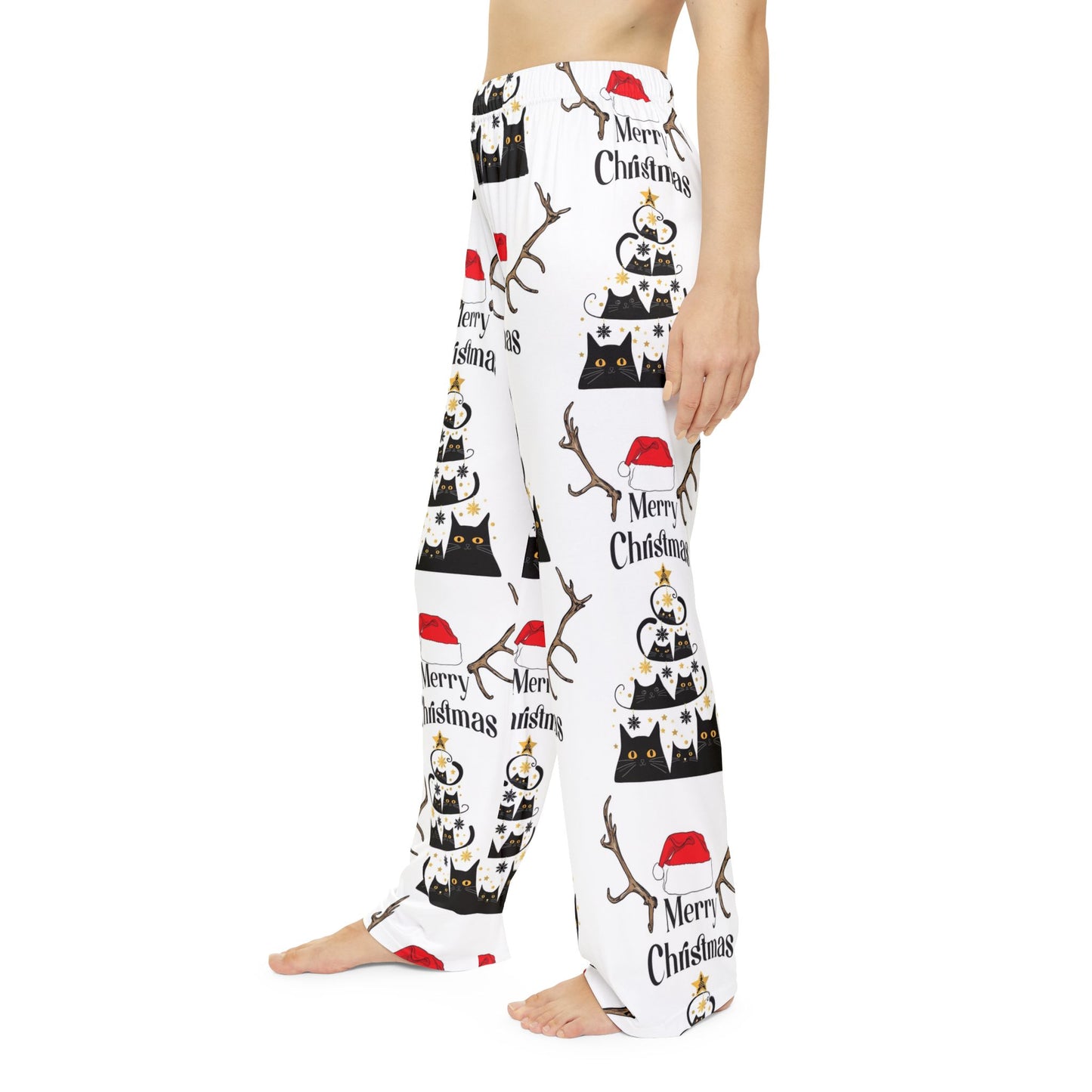 Women's Christmas Cat Pajama Pants, Cozy Holiday Lounge Wear, Festive PJs, Merry Christmas Sleep Pants, Cute Pajamas for Women