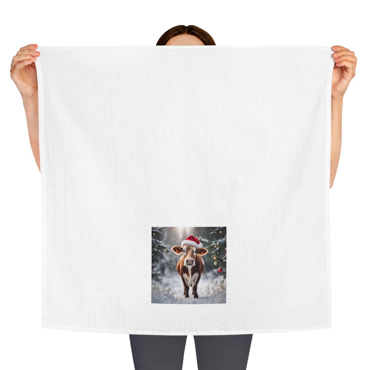 Festive Cow Christmas Tea Towel - Holiday Kitchen Decor - aMOOsing Designs