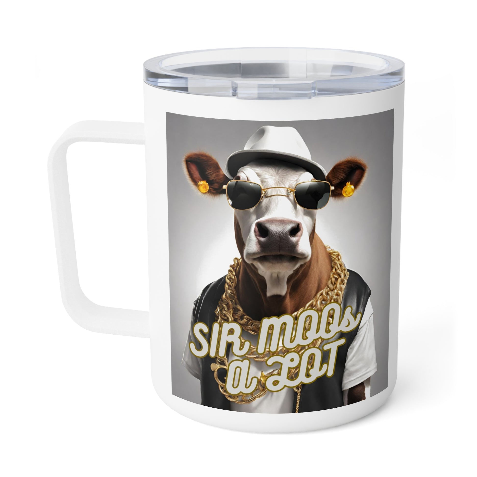 Sir MOOs A lot- Funny Cow Insulated Coffee Mug, 10oz - aMOOsing Designs