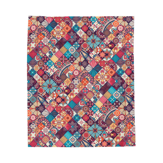Cozy Velveteen Plush Blanket, Colorful Patterned Throw, Soft Gift for Home, Snuggle Blanket, Boho Decor, Perfect for Cozy Nights