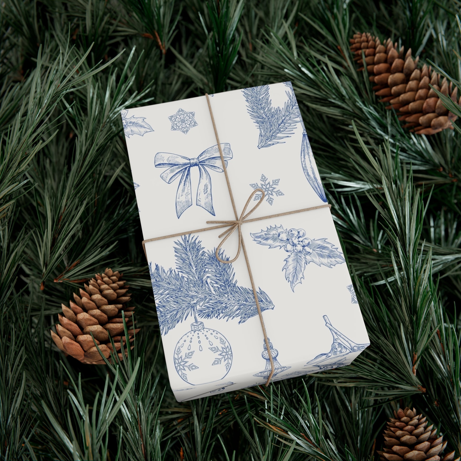 Elegant Winter Gift Wrap Paper – Blue Botanical Design for Holiday Gifting - aMOOsing Designs