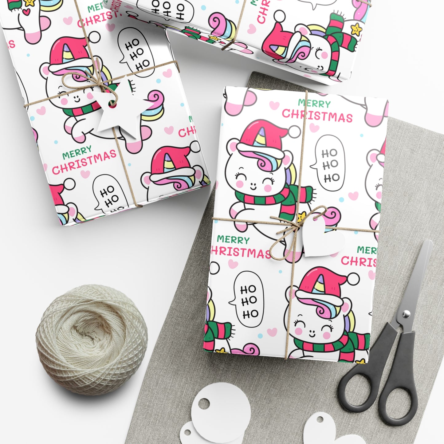 Wrapping Paper - Merry Christmas Gift Wrap Paper with Santa Unicorn Design - aMOOsing Designs