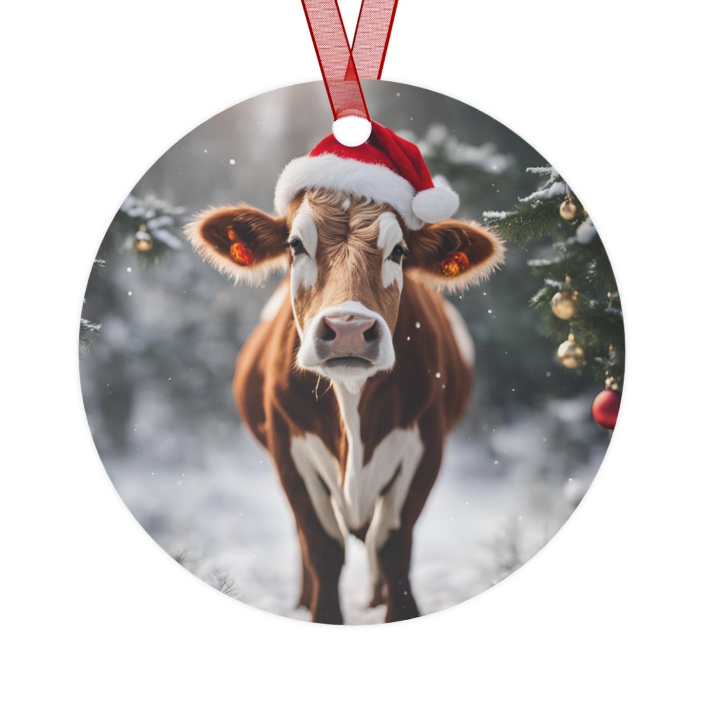 Cute Cow Christmas Ornament, Farm Animal Holiday Decoration, Rustic Tree Decor, Cow Lover Gift, Festive Metal Ornament