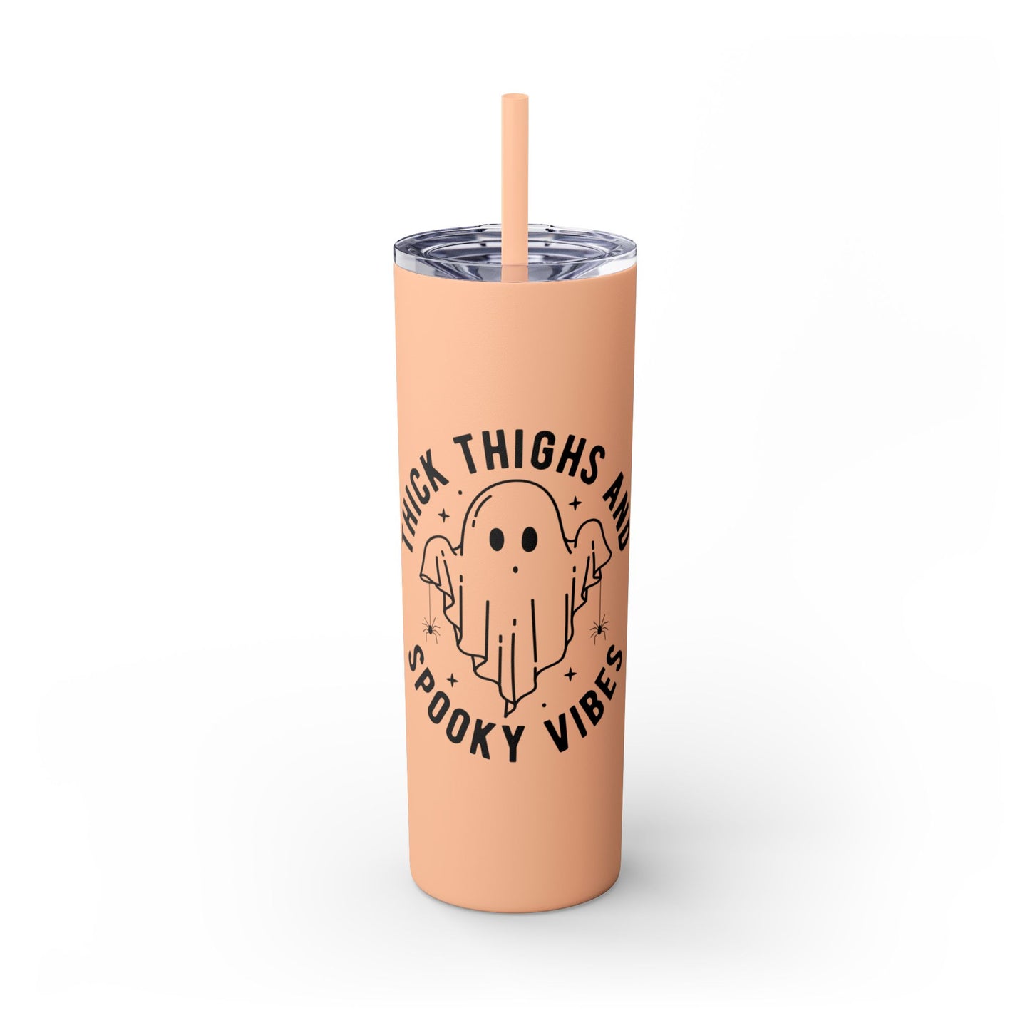 Thick Thighs and Spooky Vibes Tumbler, Halloween Mug, Autumn Cup, Ghost Lover Gift, 20oz Steel Straw Cup