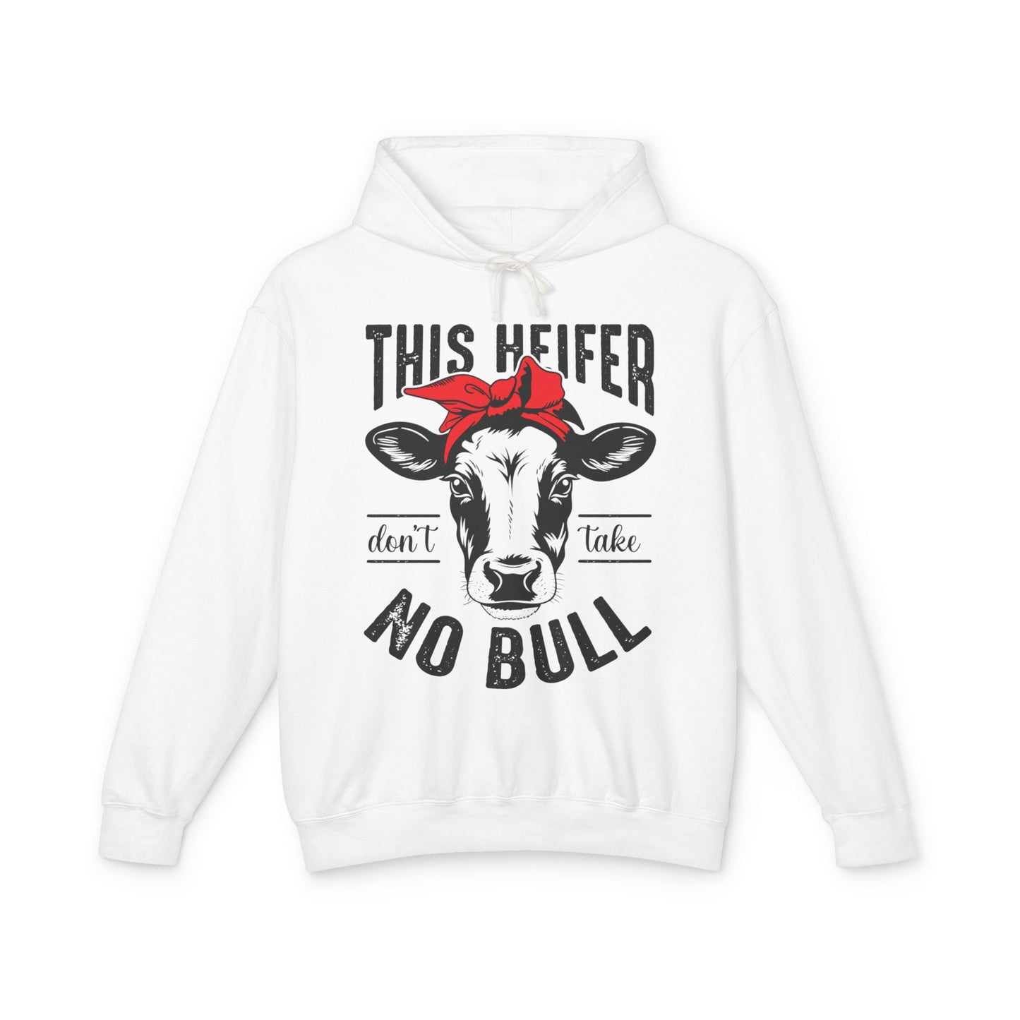 Funny Cow Graphic Unisex Lightweight Hooded Sweatshirt - "This Heifer Don't Take No Bull" - aMOOsing Designs