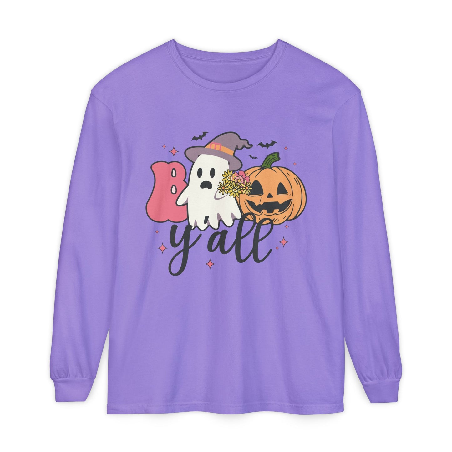 BOO Y'all Halloween Long Sleeve Tee, Cozy Fall Shirt, Unisex Ghost T-Shirt, Pumpkin Graphic Top, Perfect for Halloween Parties