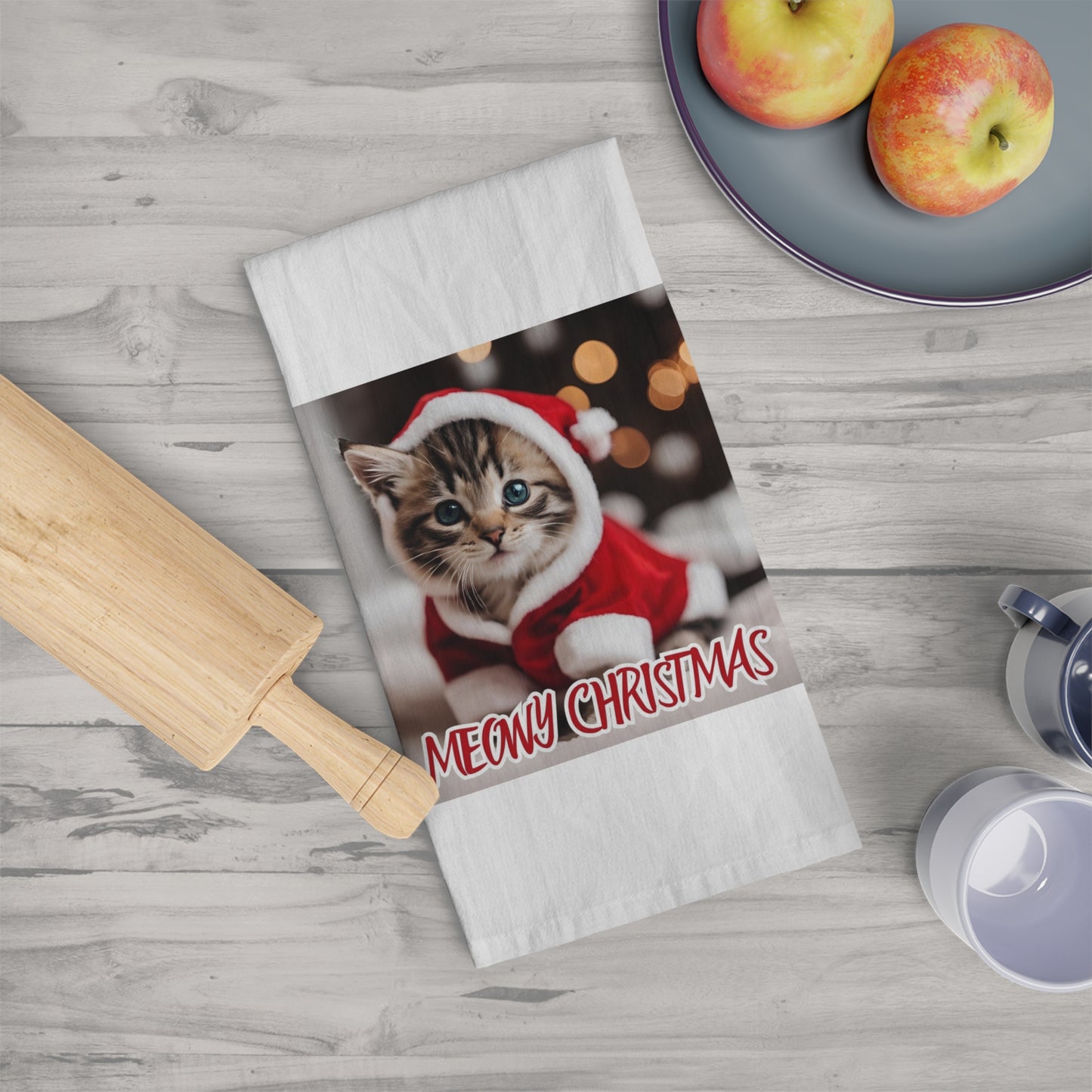 Meowy Christmas Cat Tea Towel – Festive Kitchen Décor for Cat Lovers - aMOOsing Designs