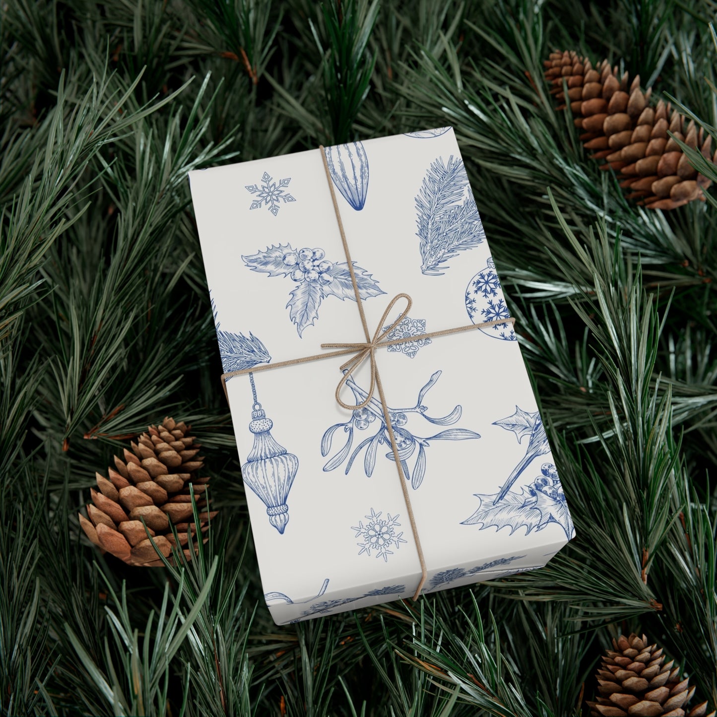 Elegant Winter Gift Wrap Paper – Blue Botanical Design for Holiday Gifting - aMOOsing Designs