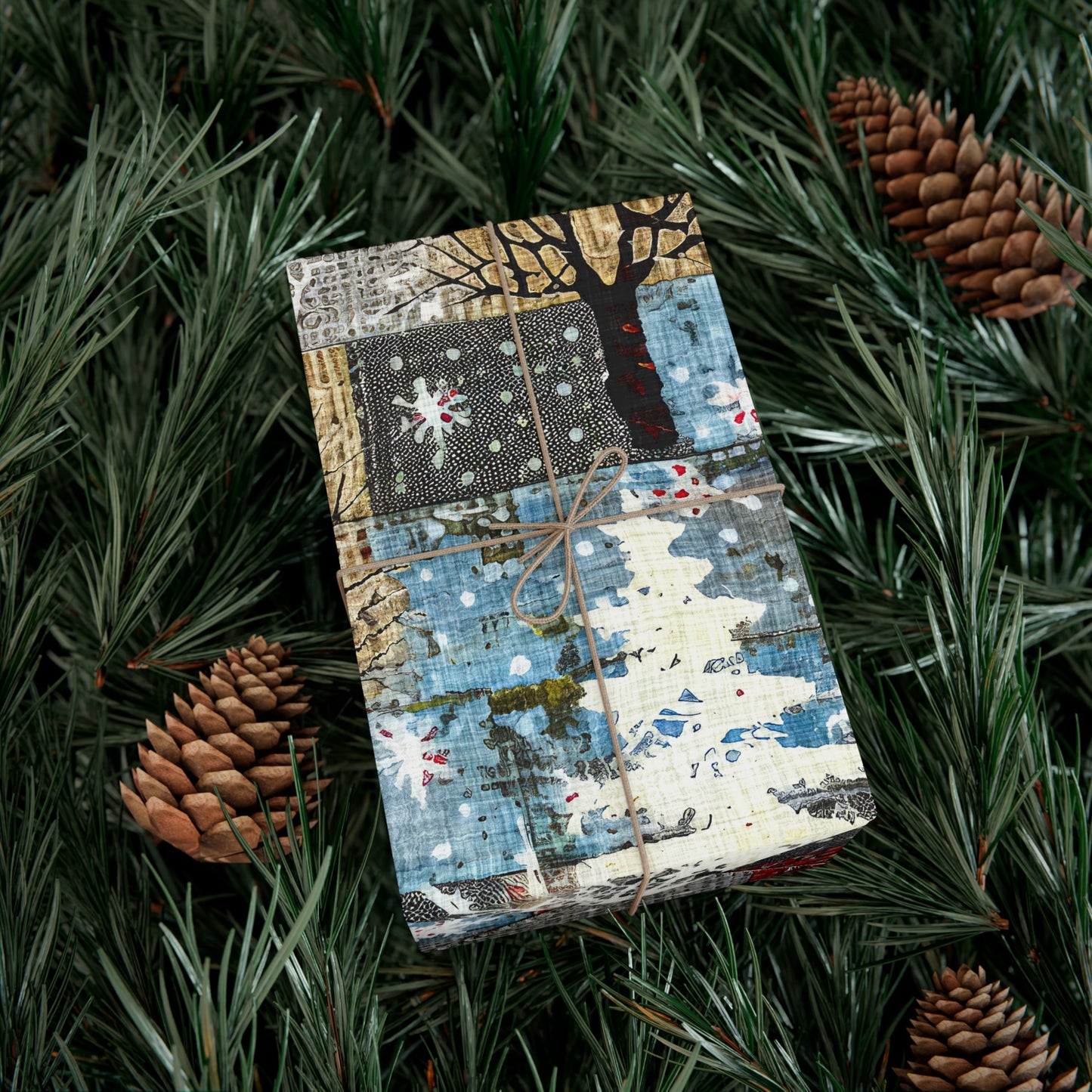 Cozy Quilted Patterned Winter Gift Wrap Papers, Holiday Wrapping Paper, Christmas Present Wrap, Rustic Style Gift Wrapping, Seasonal Decor