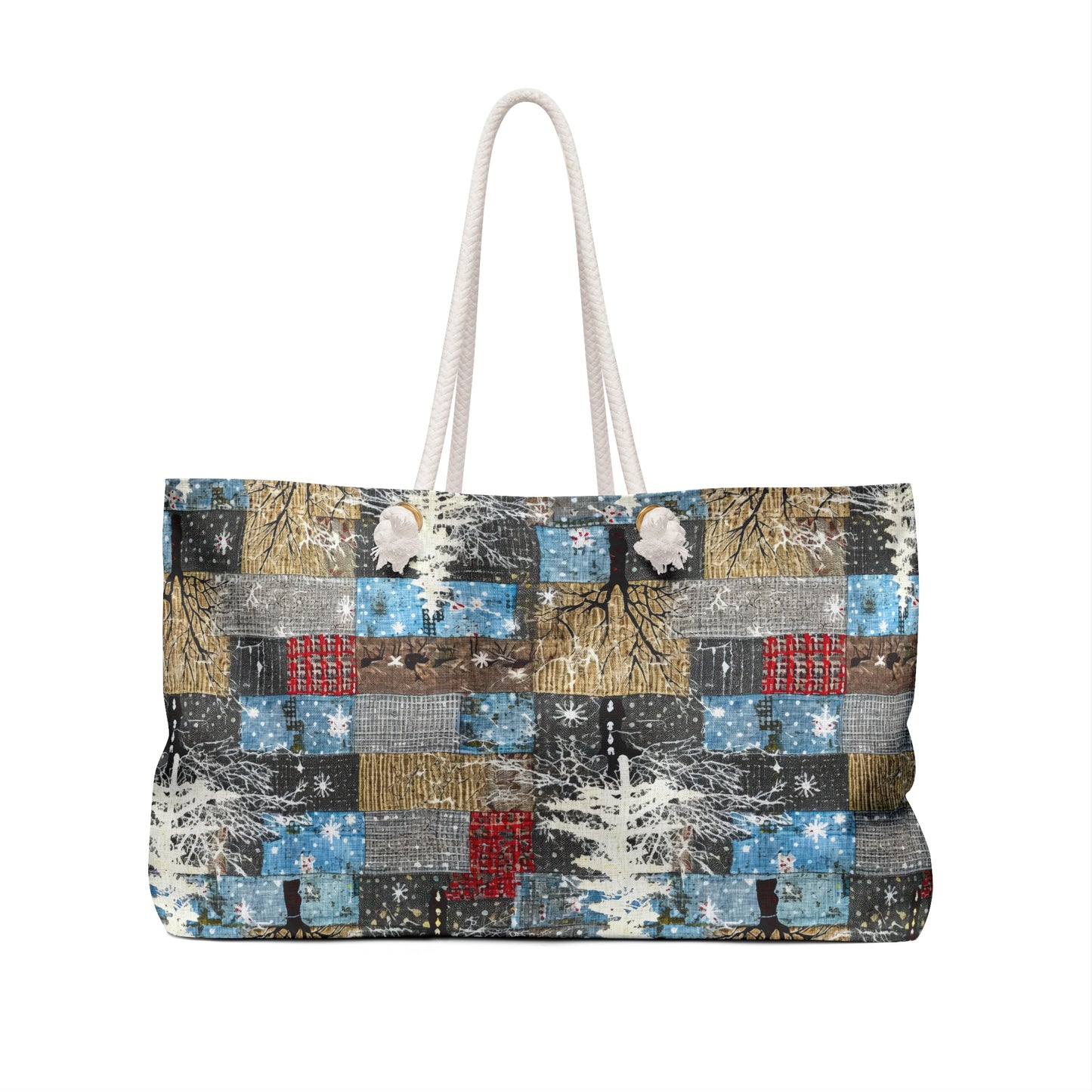 Cozy Winter Weekender Bag, Stylish Travel Tote, Holiday Shopping Bag, Patchwork Design, Perfect Gift for Adventurers