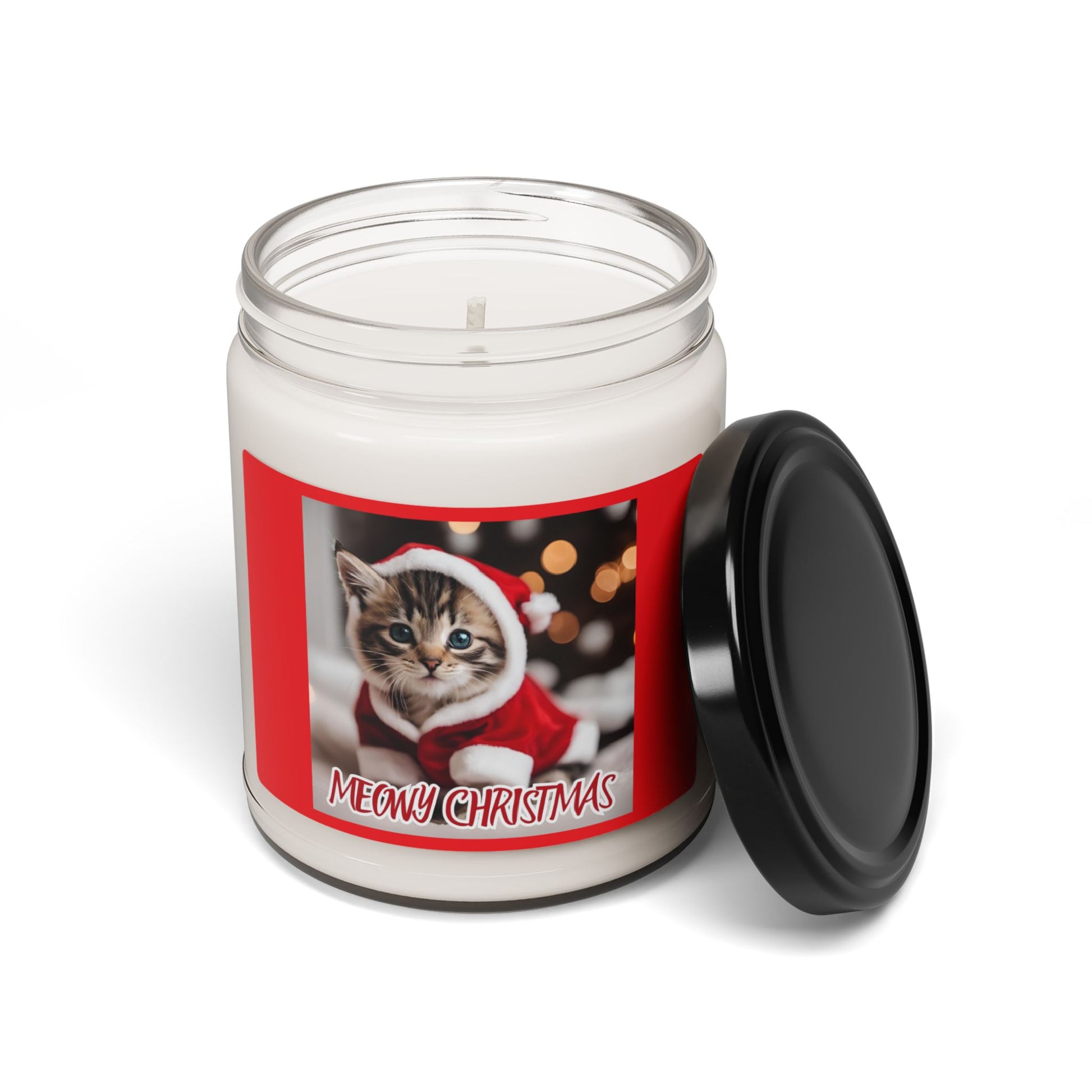 Meowy Christmas Scented Soy Candle - 9oz - Festive Cat Decor for Holiday Gifts - aMOOsing Designs