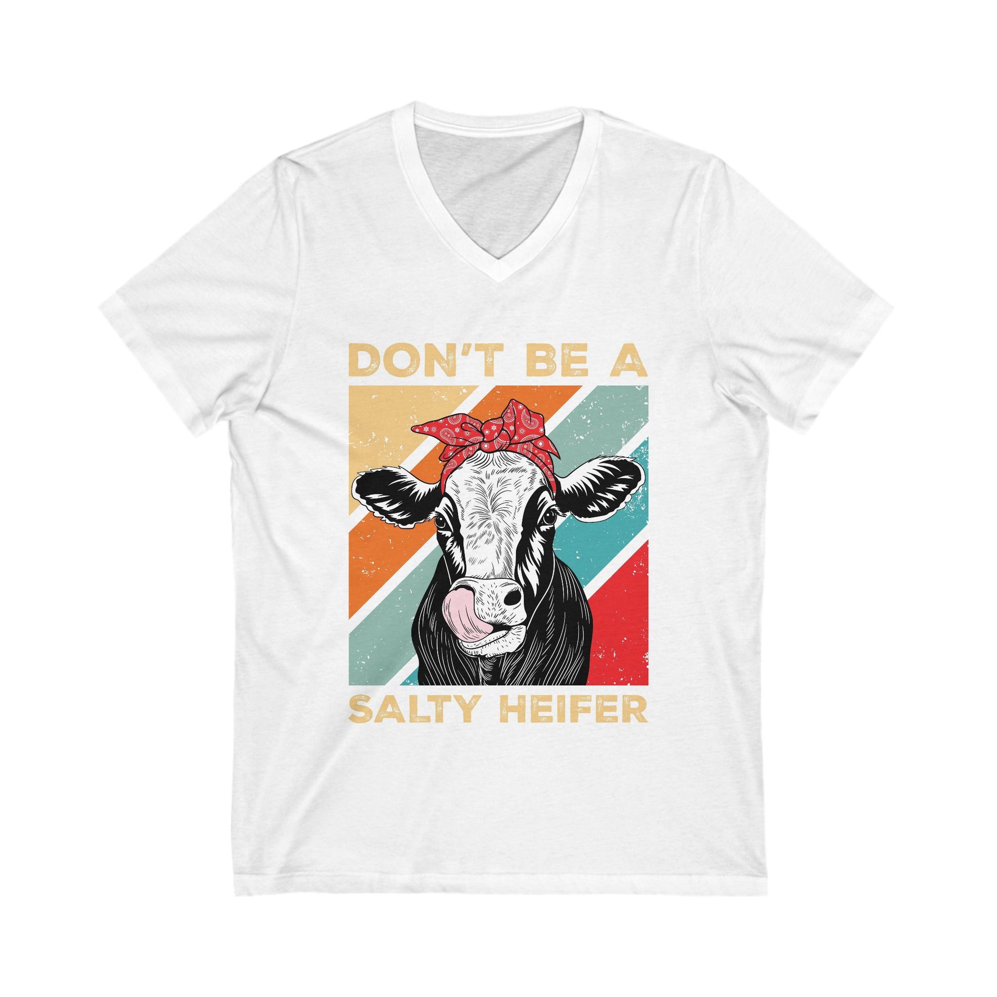Funny Cow Graphic V-Neck Tee - "Don't Be A Salty Heifer" - aMOOsing Designs