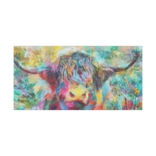 Colorful Abstract Highland Cow Canvas Print - aMOOsing Designs