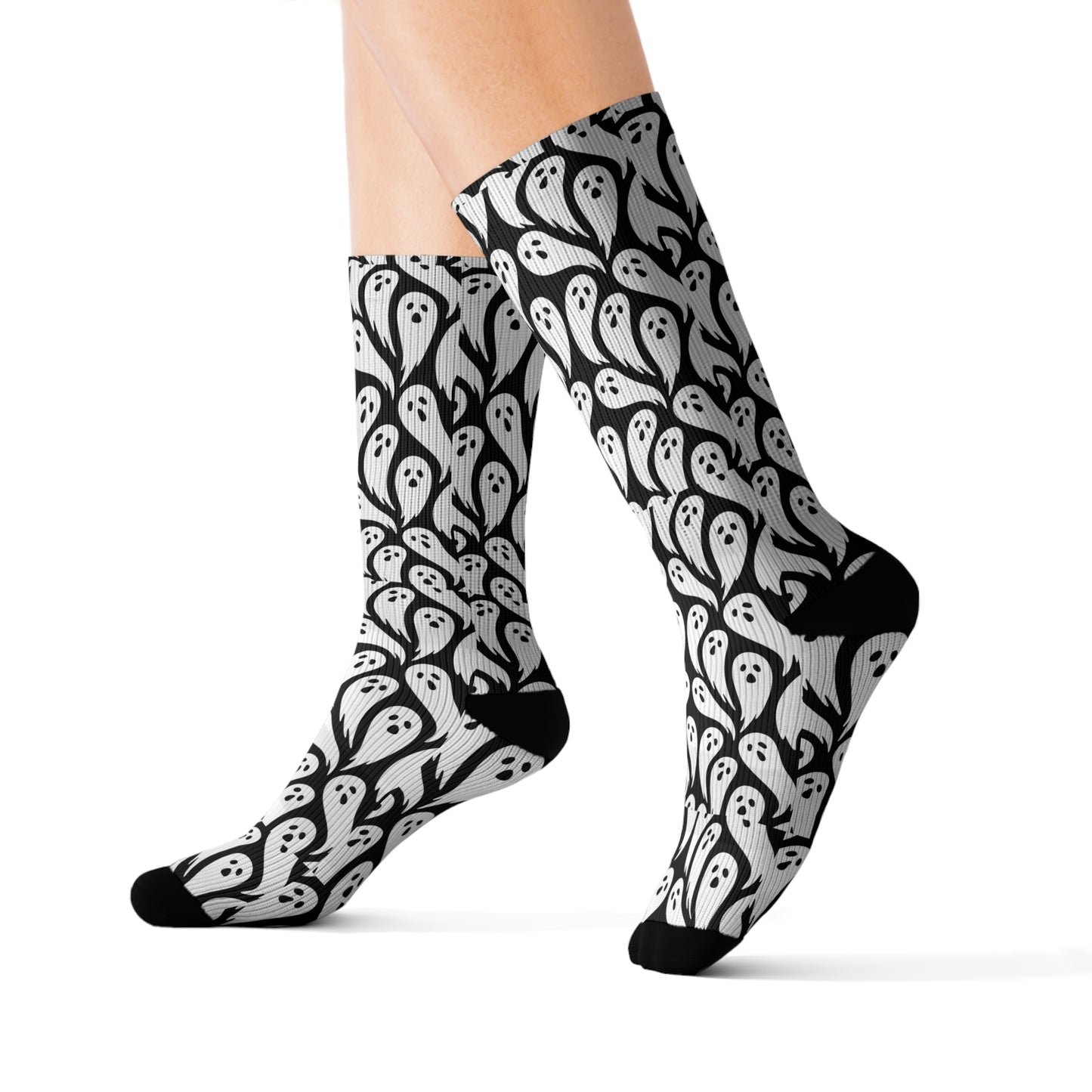 Ghostly Vibes Sublimation Socks | Halloween Gift, Cozy Footwear, Unique Accessories, Fun Socks, Ghost Print Socks