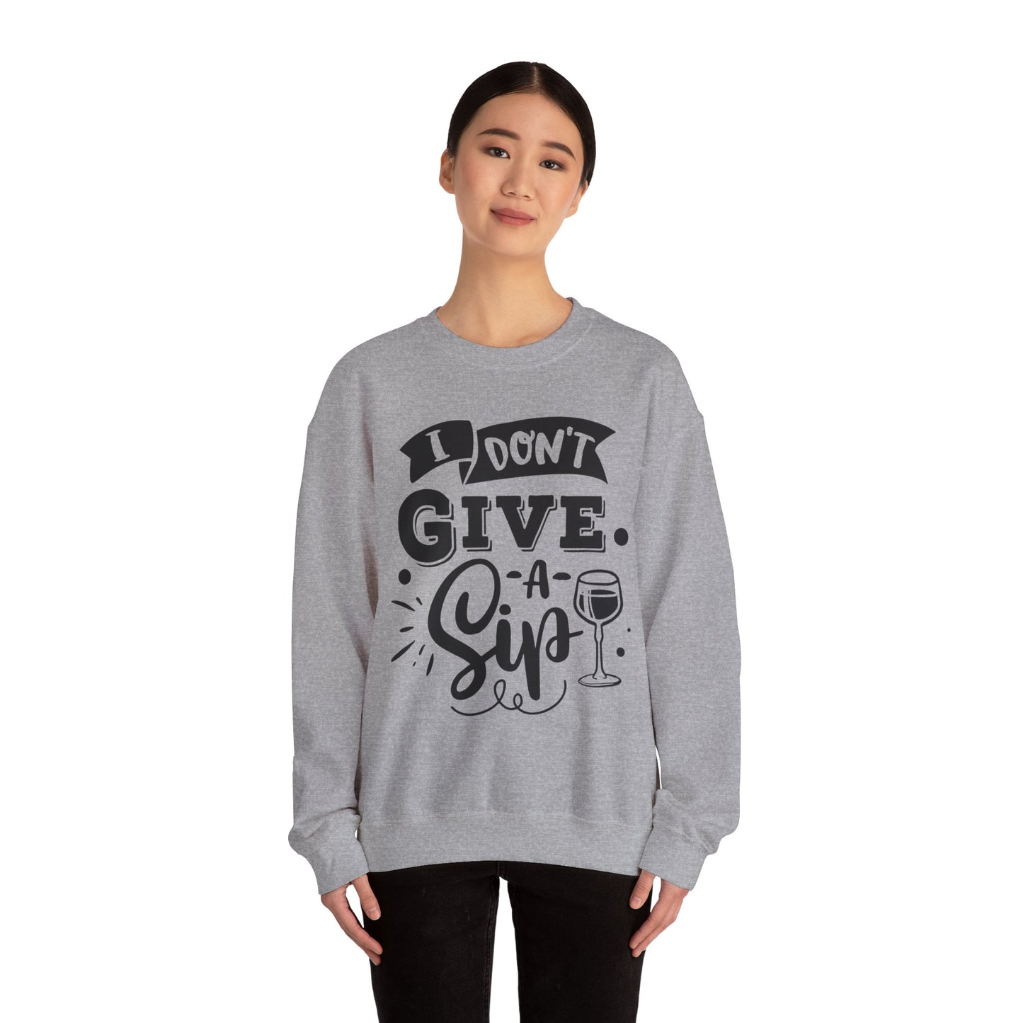 I Don't Give a Sip Unisex Heavy Blend Crewneck Sweatshirt, Funny Wine Lover Gift, Cozy Casual Sweatshirt, Perfect for Parties, Sip and Chill - aMOOsing Designs