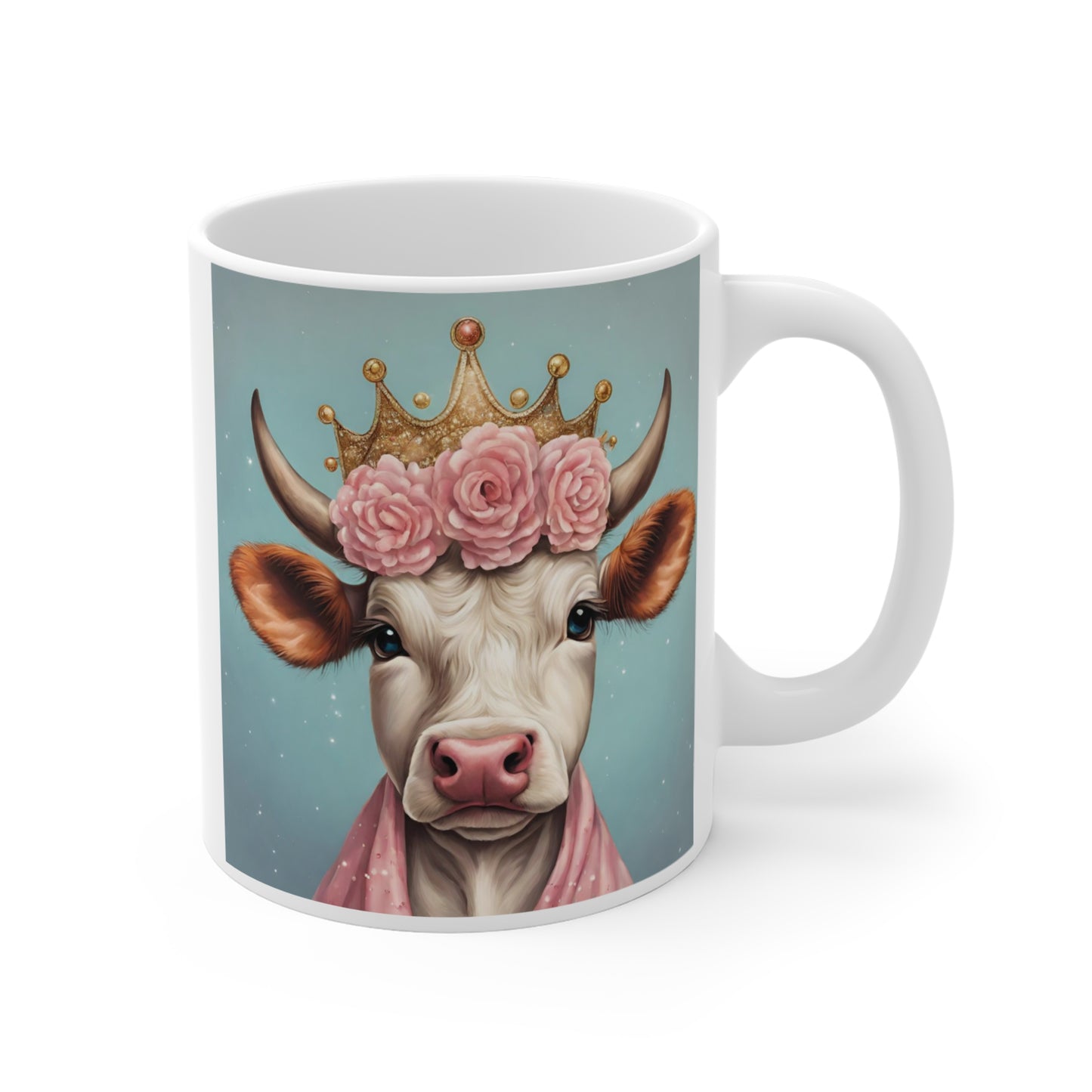 Charming Cow Princess Mug - 11oz Coffee Cup for Animal Lovers - aMOOsing Designs